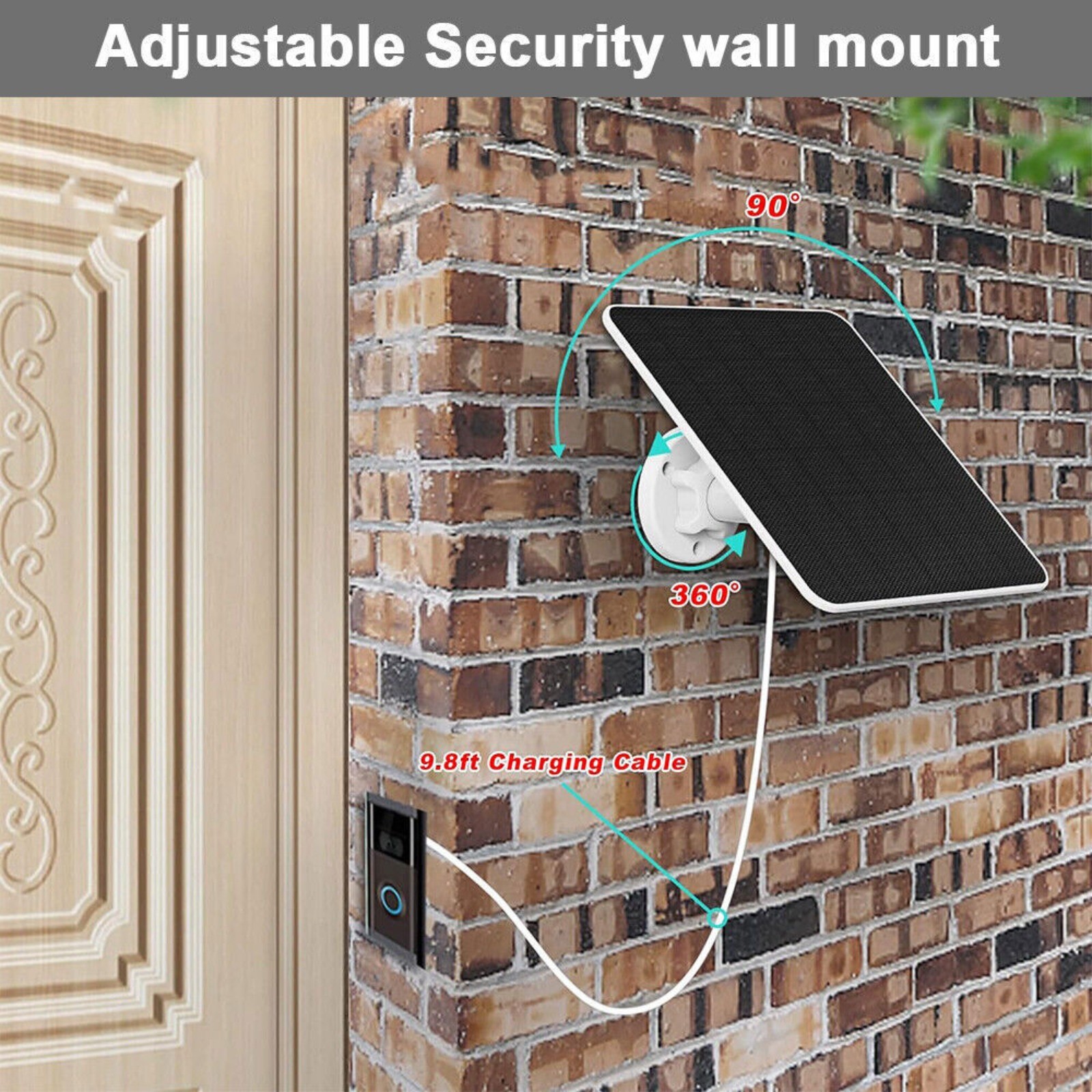 Solar Panel Charger 4W for Ring Video Doorbell 4/3/2 Solar Charger W/Power Cable