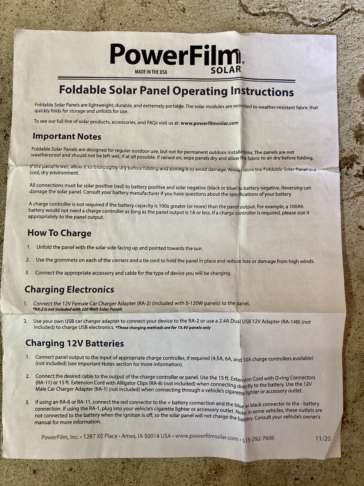 NEW “PowerFilm Solar” 60 Watt Foldable Solar Panel F16-3600 w/ Paper & Adapter!