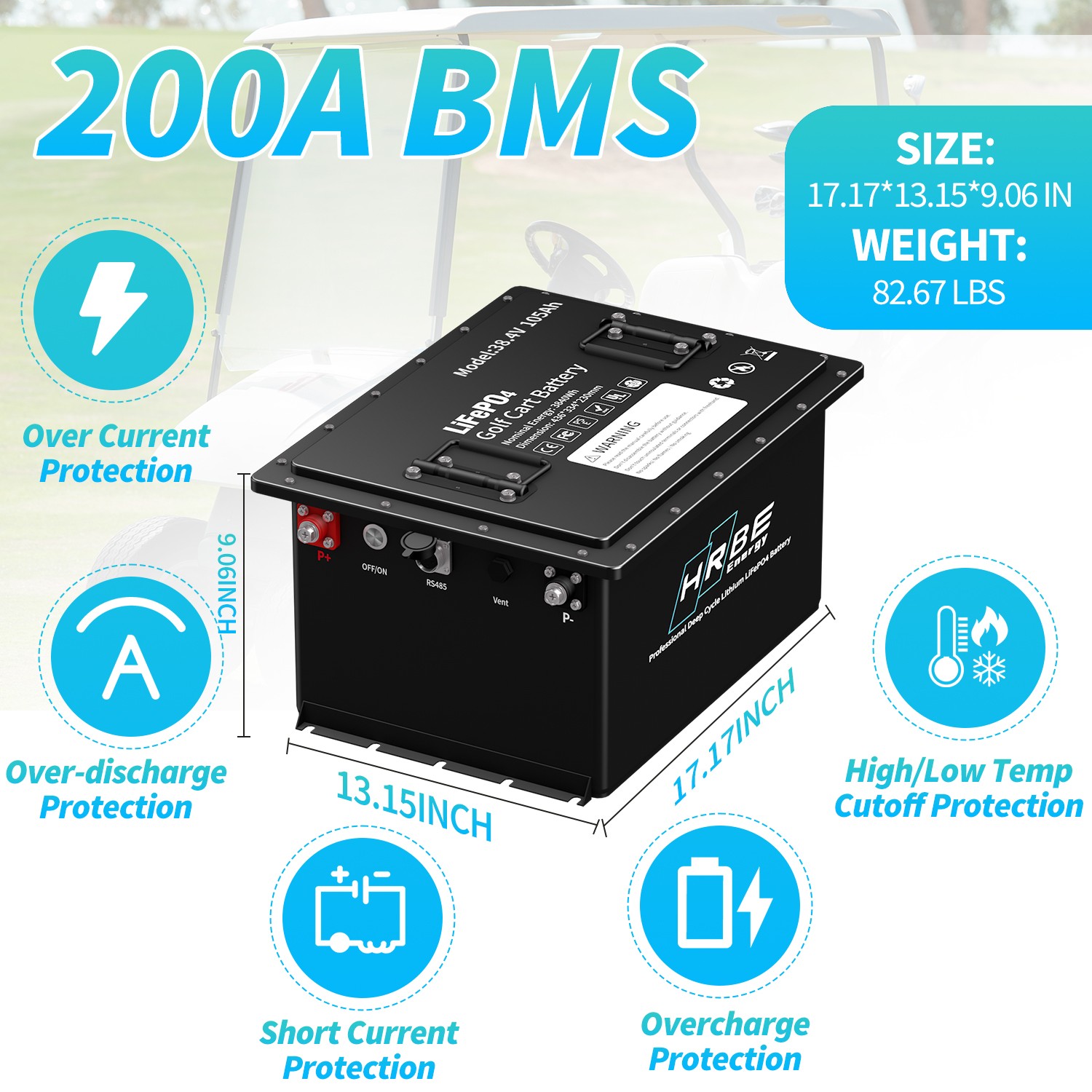 36V 105Ah Golf Cart LiFePO4 Lithium Battery 200A BMS A+Cells with 20A Charger