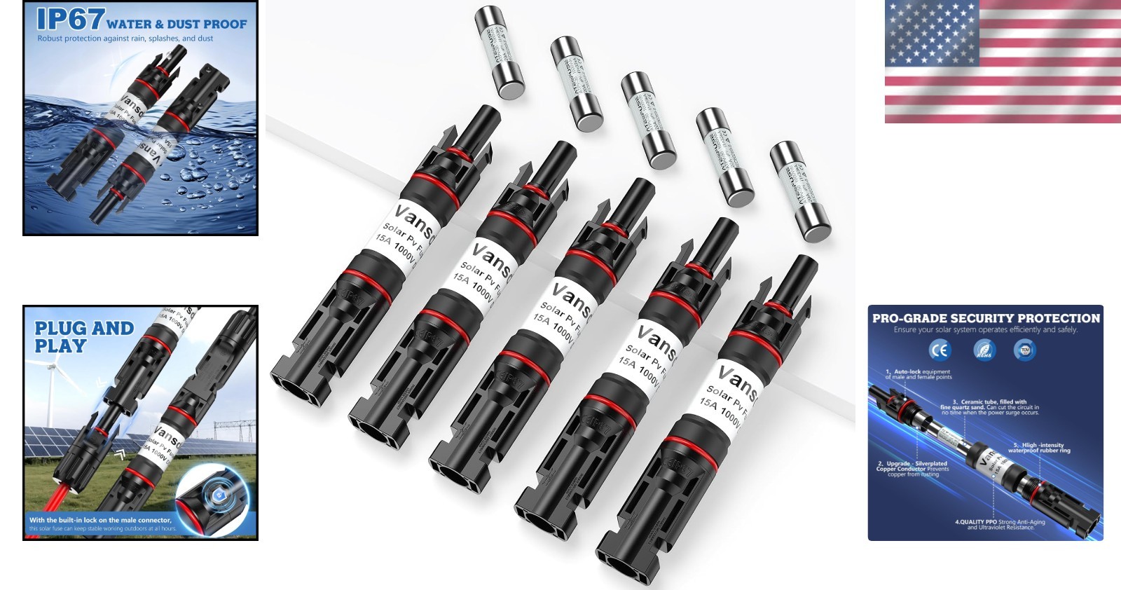 5PCS 15A Solar PV Fuse Holder – Waterproof Connector