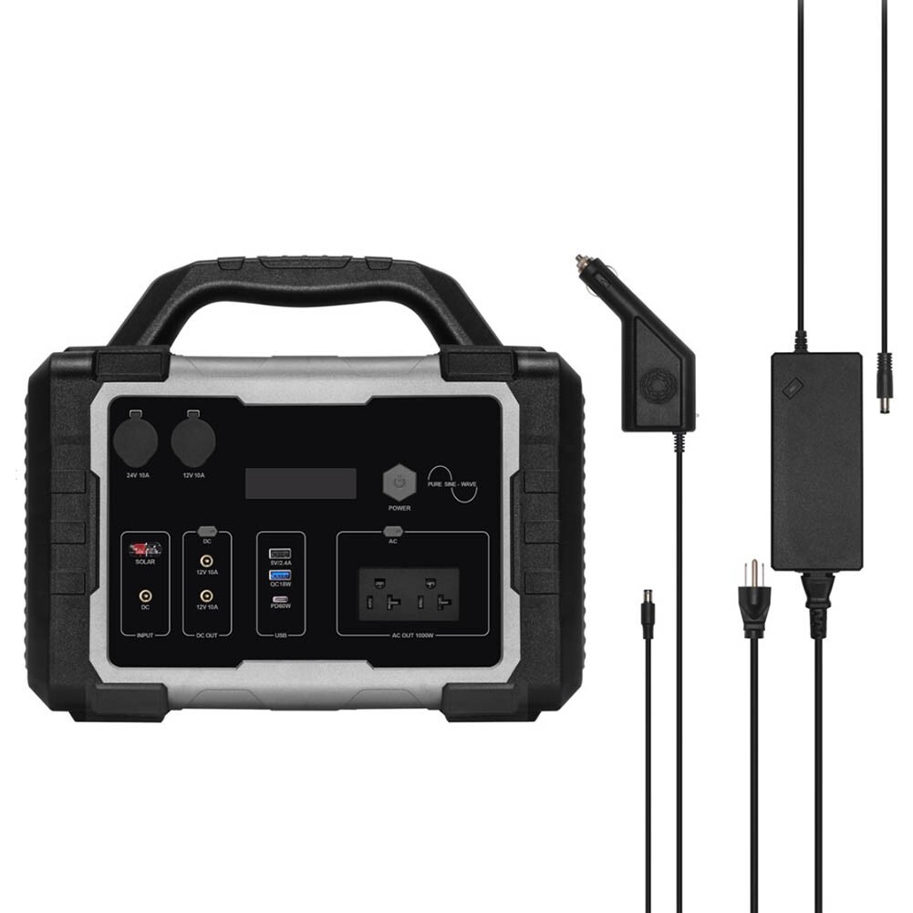 Portable Outdoor Power Station 1000W/1075Wh Lithium Battery Camping Black & Grey