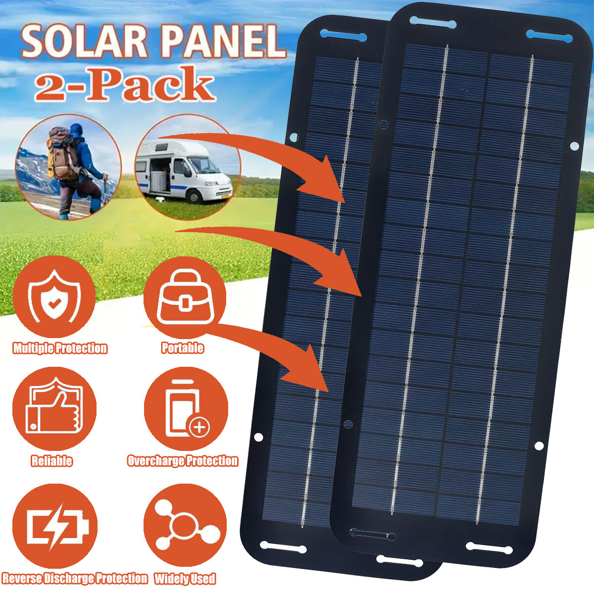 30W Solar Panel 12V Trickle Charger Battery Charger Kit Maintainer Boat Car RV