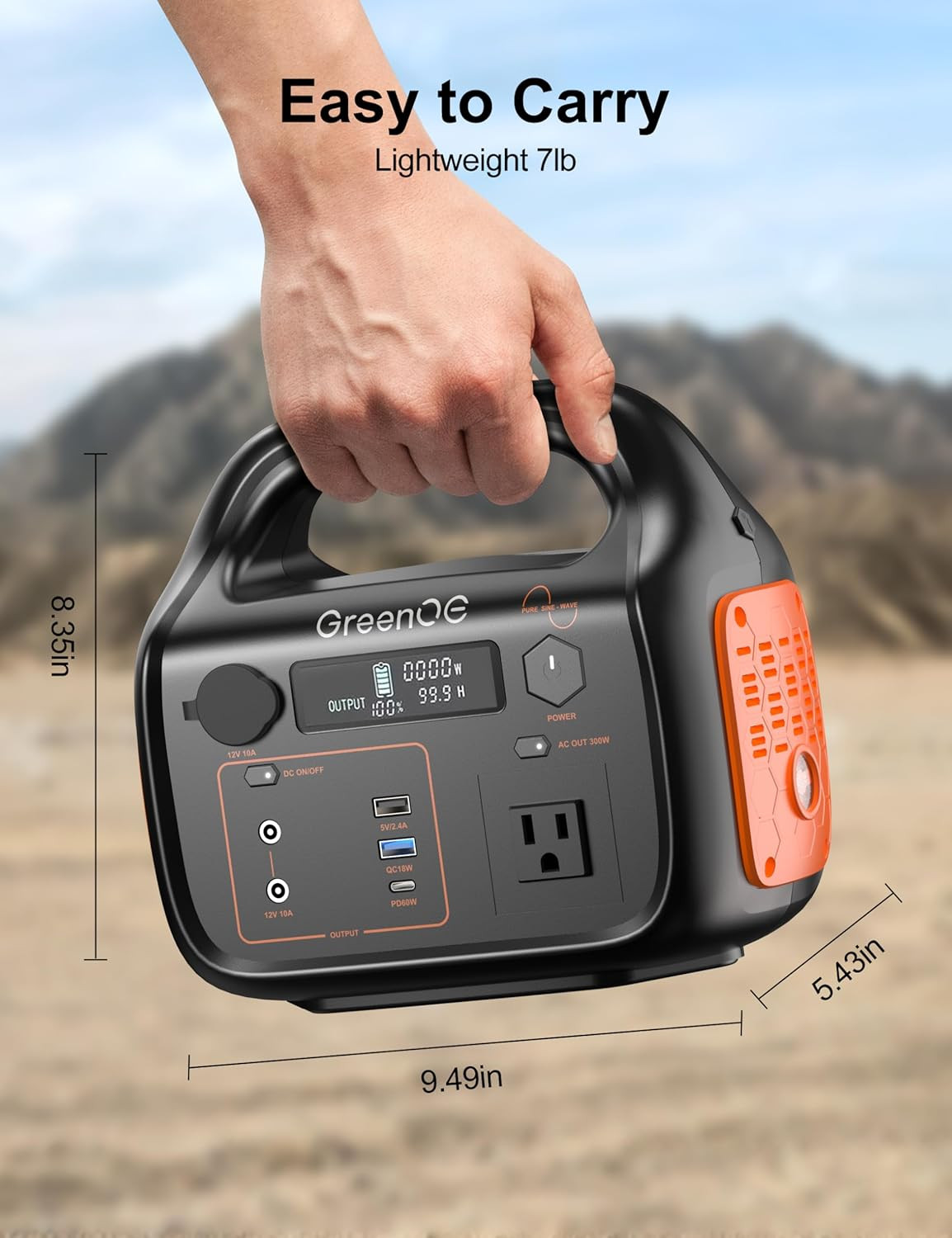Portable Power Station 300W 299Wh Solar Powered Generator with LED 7 Ports 120V