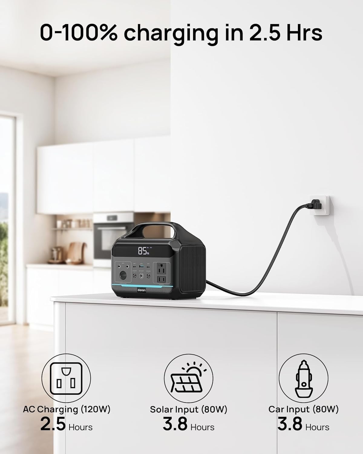 Portable Power Station, Outdoor 288Wh LiFePO4 Battery, 350W (600W Surge) Solar