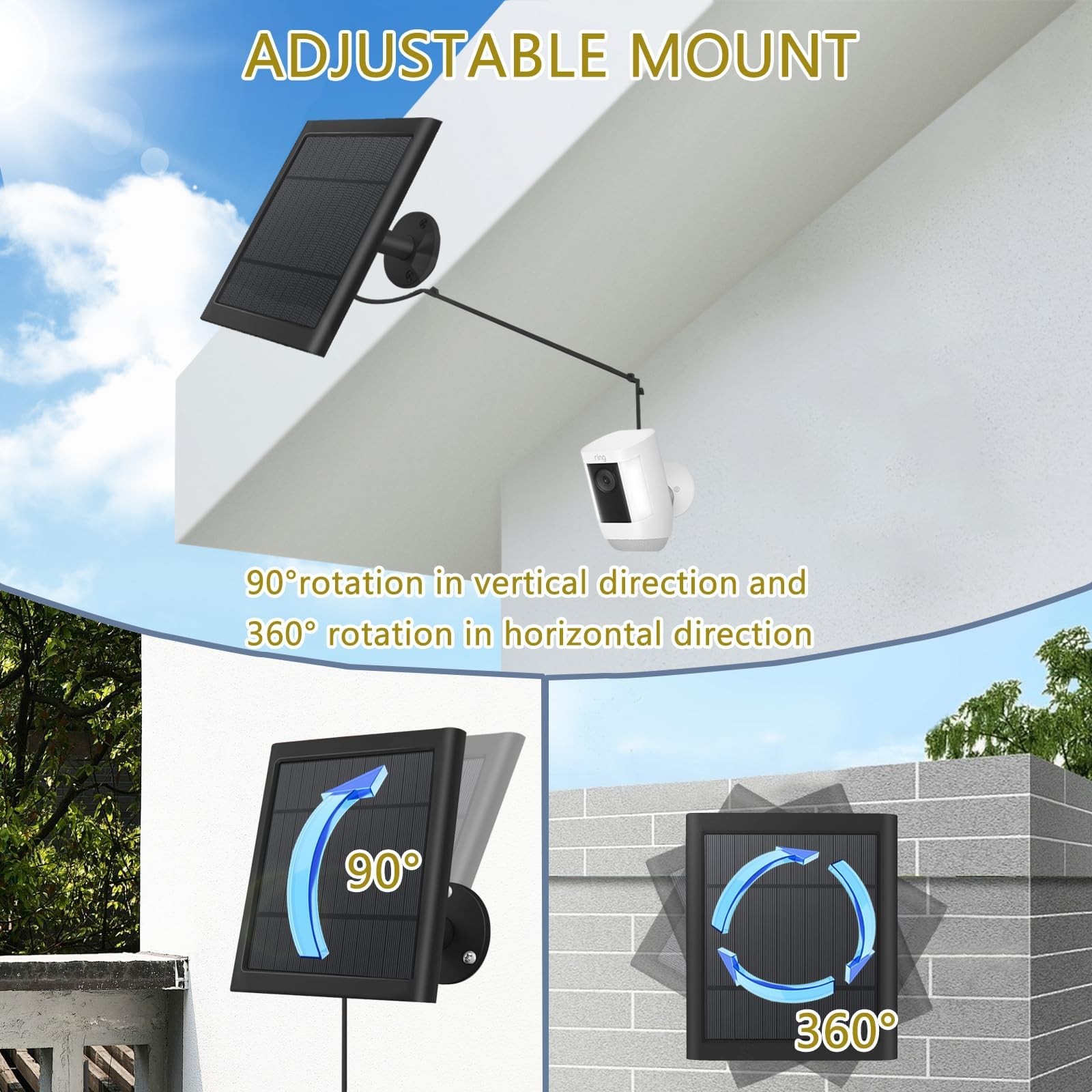 3 Pack – Solar Panel for Security Camera Spotlight Cam Plus/Pro(Battery) Stic…
