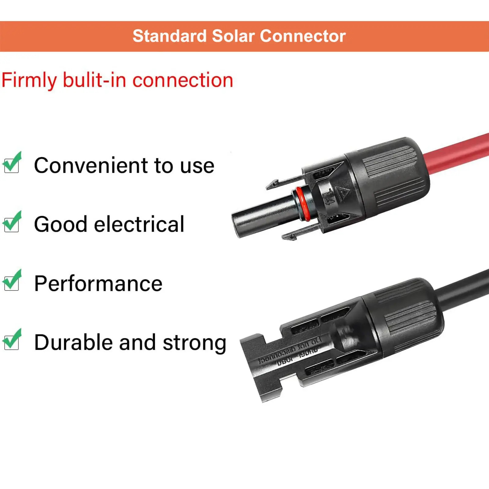 50ft 10AWG Solar Panel Extension Cable Flexible Wire Connectors Black + Red