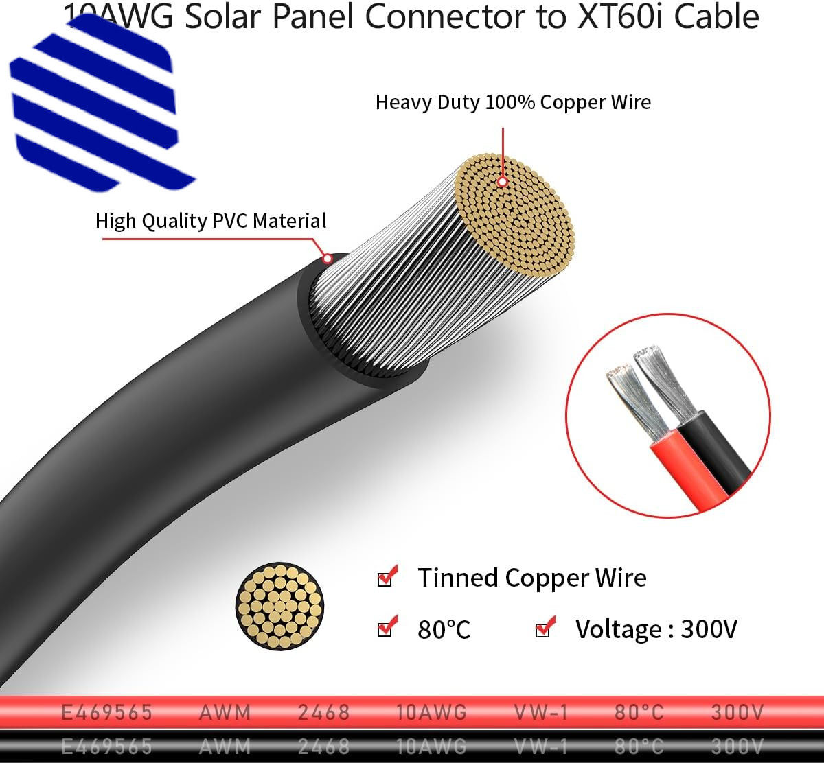 10AWG 2FT Solar to XT60i Cable 2 10 25 35 50 75 100FT Solar Connector NEW USA