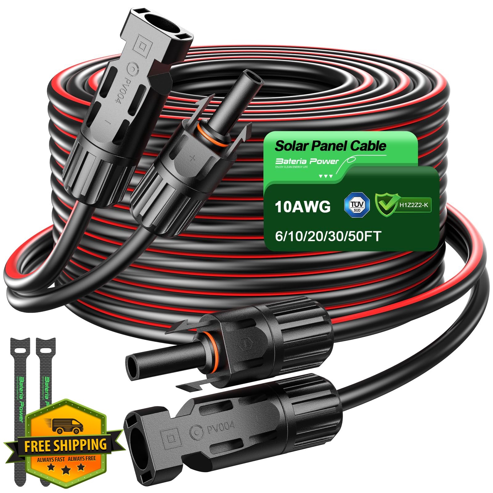 Bateria Power 30 Feet 10AWG Solar Panel Ext Cable