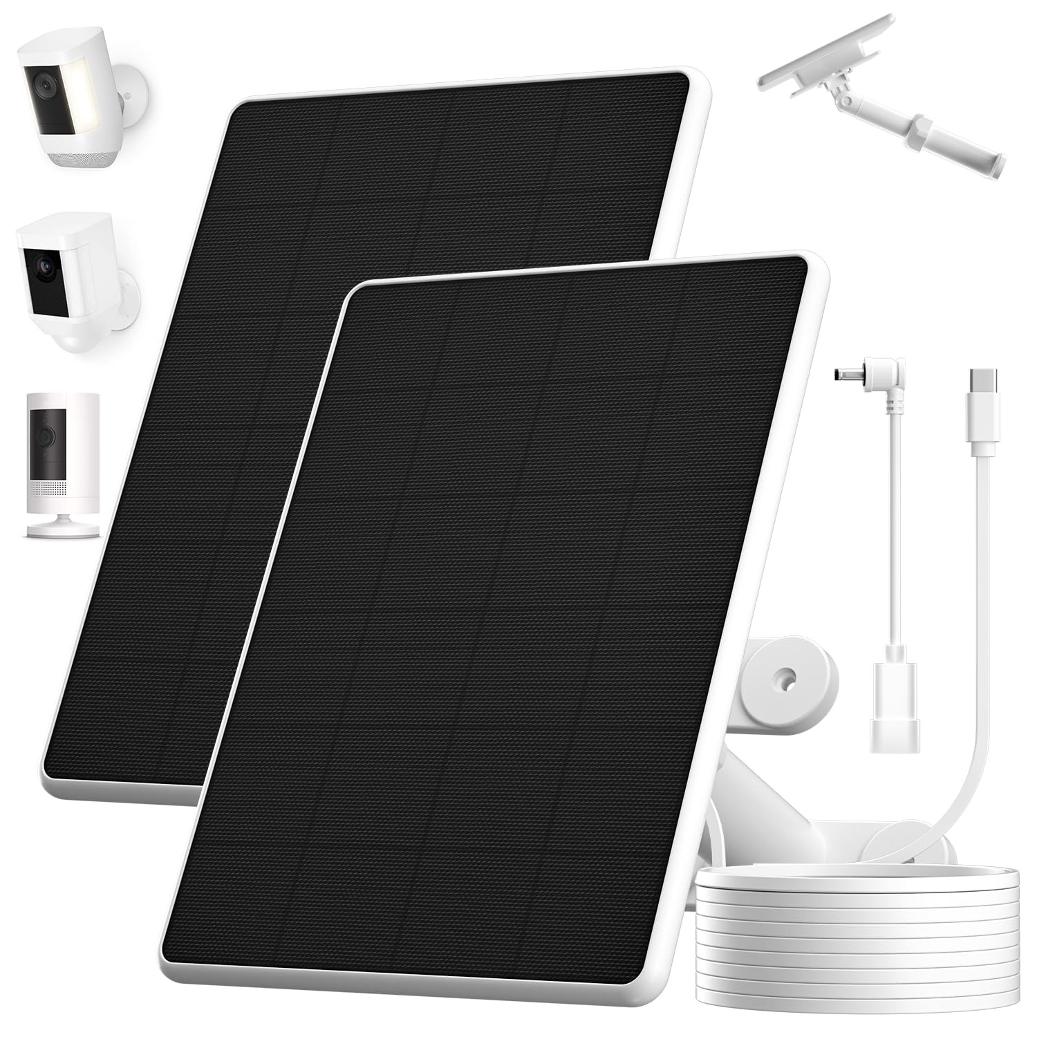 EcoSmart 6W Solar Panel 2 Pack for Ring Battery Cameras Adjustable Incline 10ft