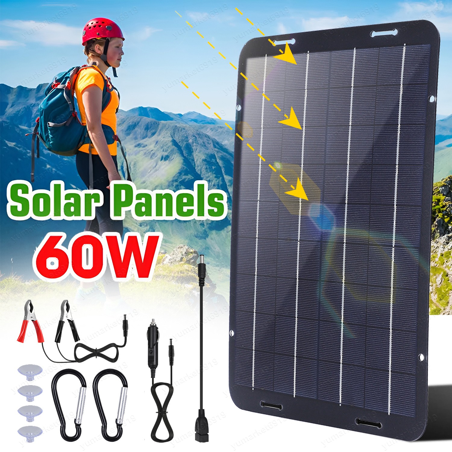 60W Solar Panel 18V Trickle Charger Battery Charger Kit Maintainer Boat Car RV
