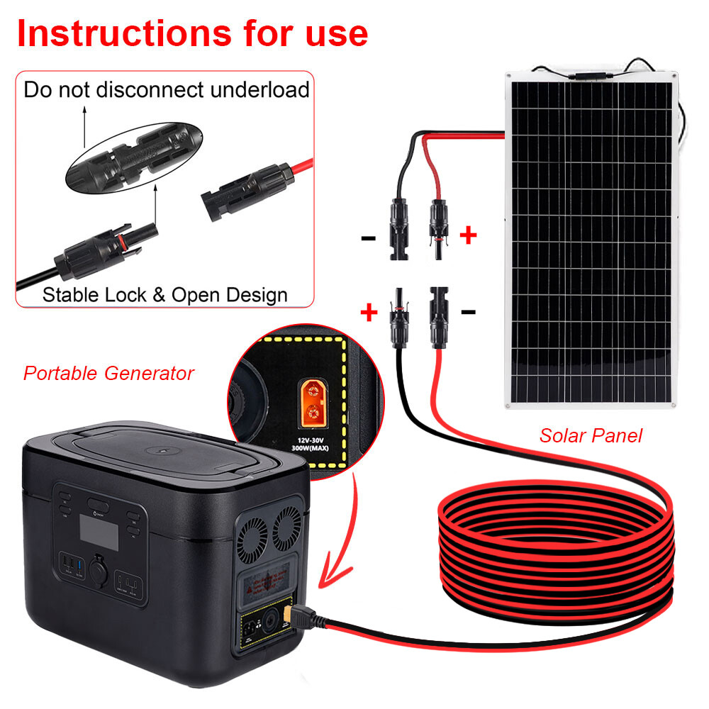 12 AWG 20 ft XT60 Female to Solar Connector Solar Panel Extension Charging Cable