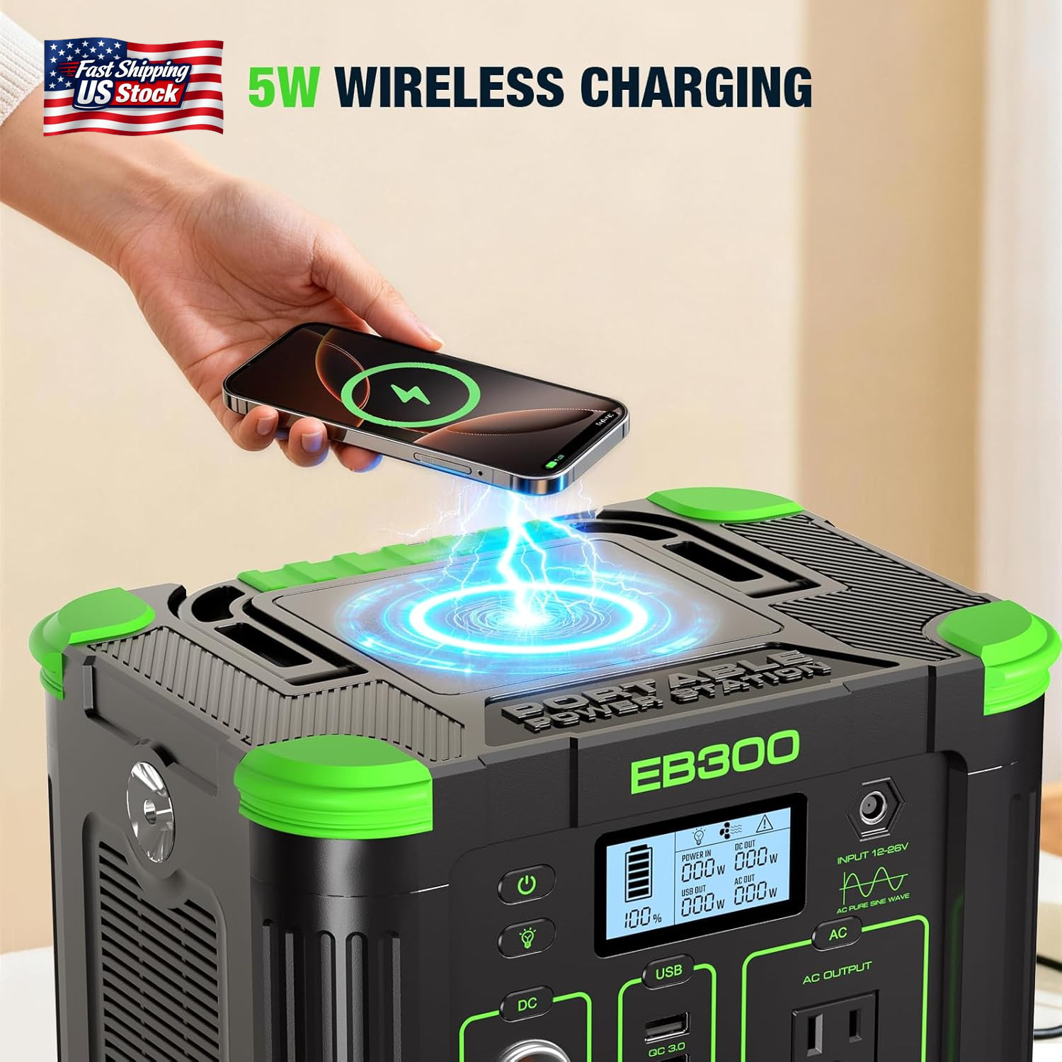 Portable Power Station 330W, GRECELL 288.6Wh Solar Generator with 60W USB-C PD O