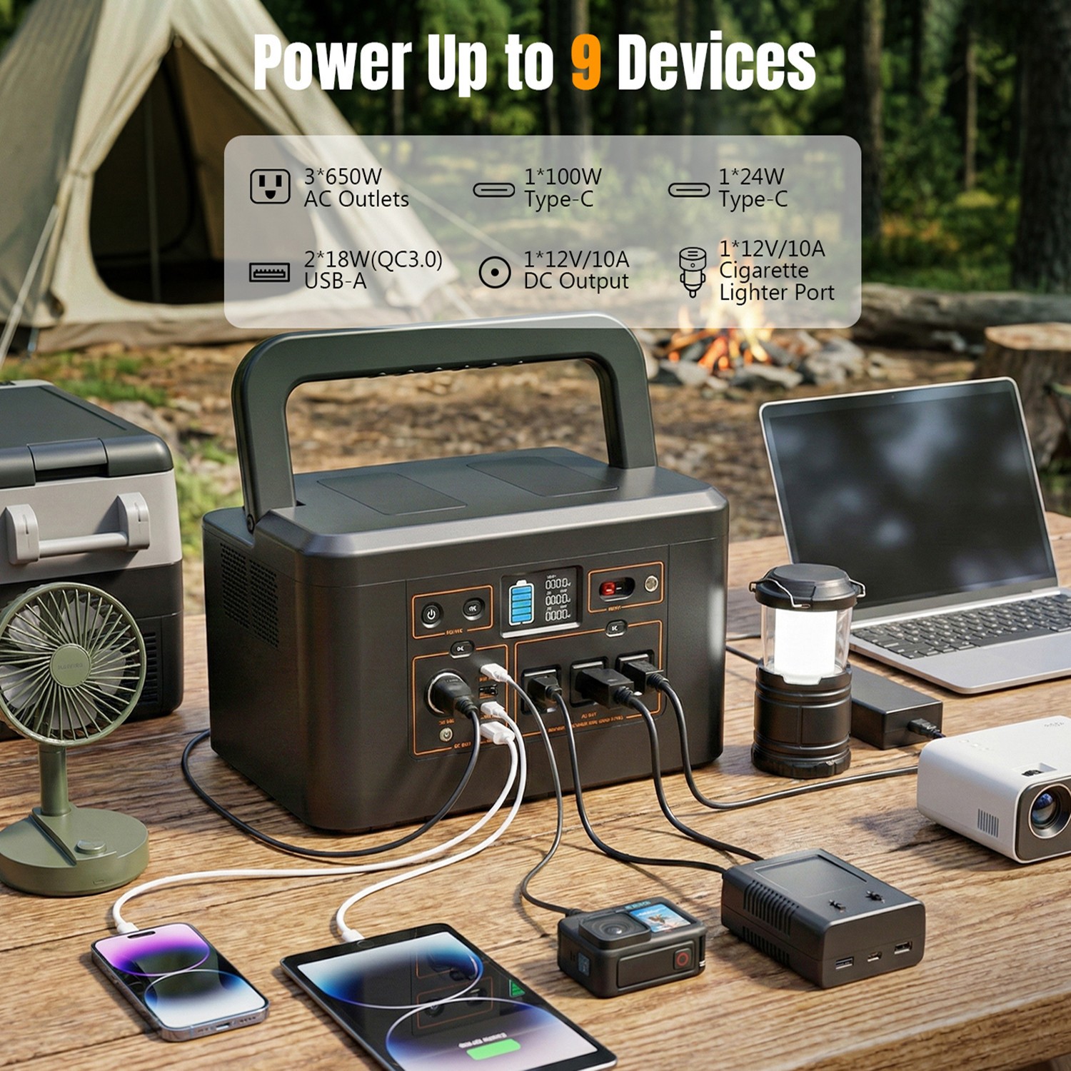 Portable Power Station 650W LiFePO4 Battery Solar Generator +100W Solar Panel