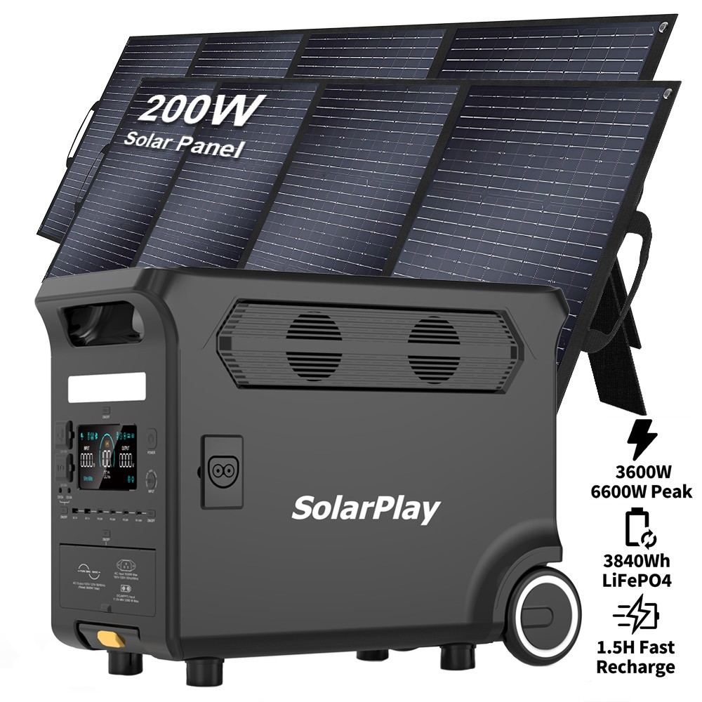 Q3600 Portable Power Station 3600W&3840Wh LiFePO4 Battery With 2x200W Solar Pane