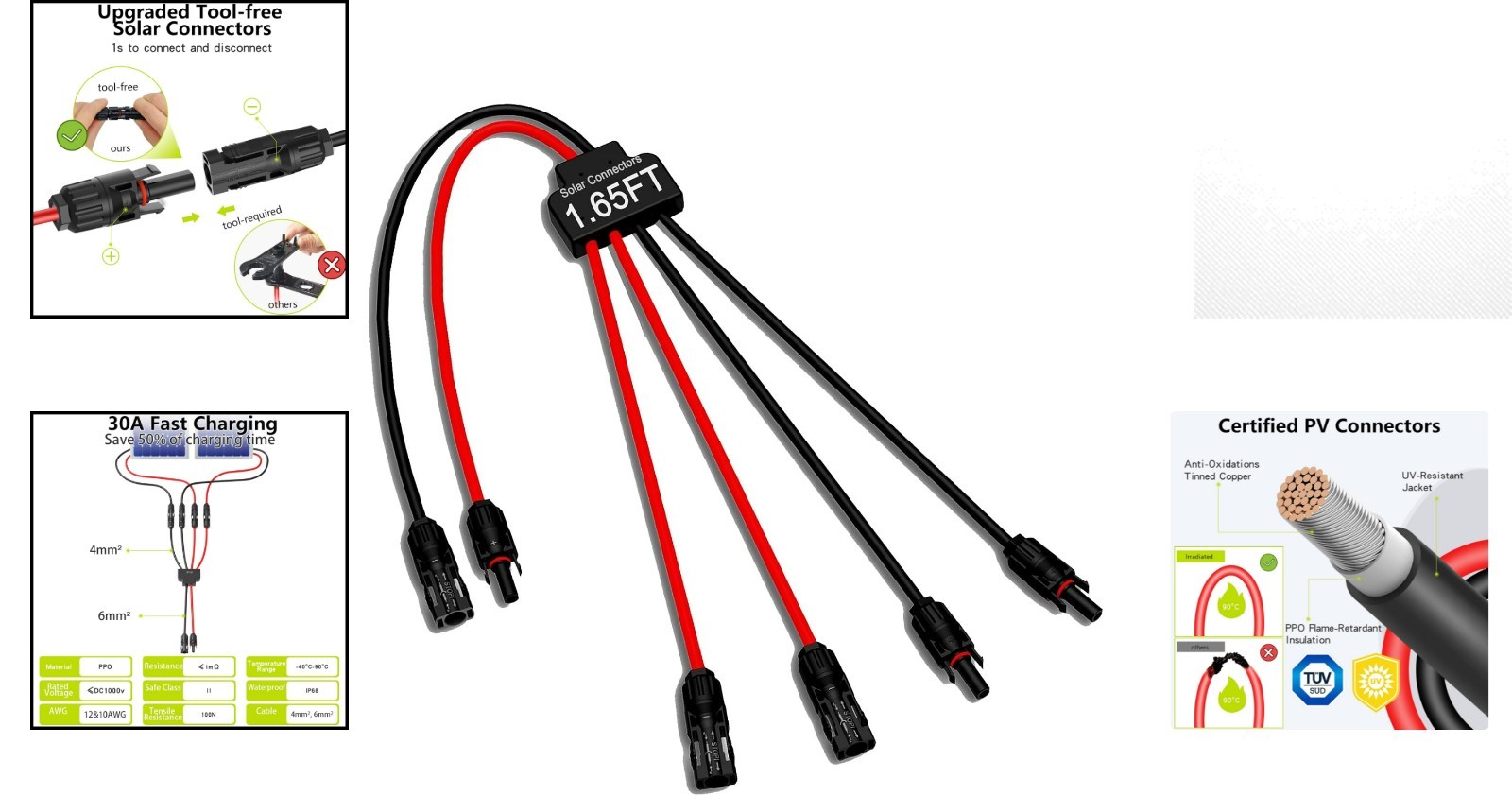 Tool-Free Solar Connectors for 2-4 Panels, Waterproof & Heat Resistant