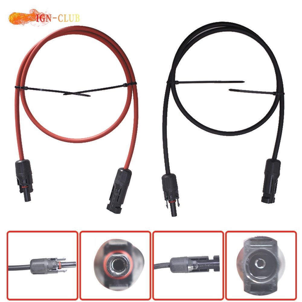 1 Pair 3FT Durable Solar Panel Extension Cable Wire Connector 10 AWG Black+Red