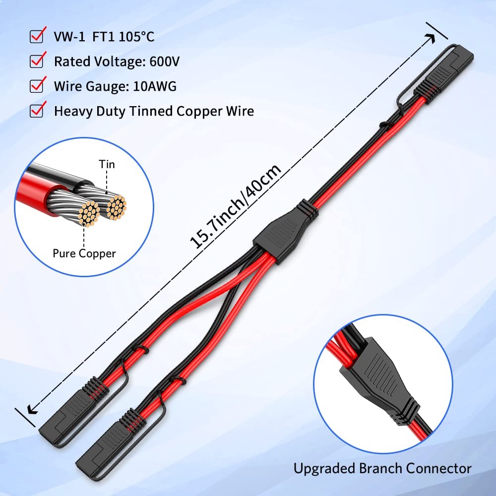 10AWG SAE Y Splitter Cable SAE Quick Disconnect Connector, 1 to 2 SAE to SAE …