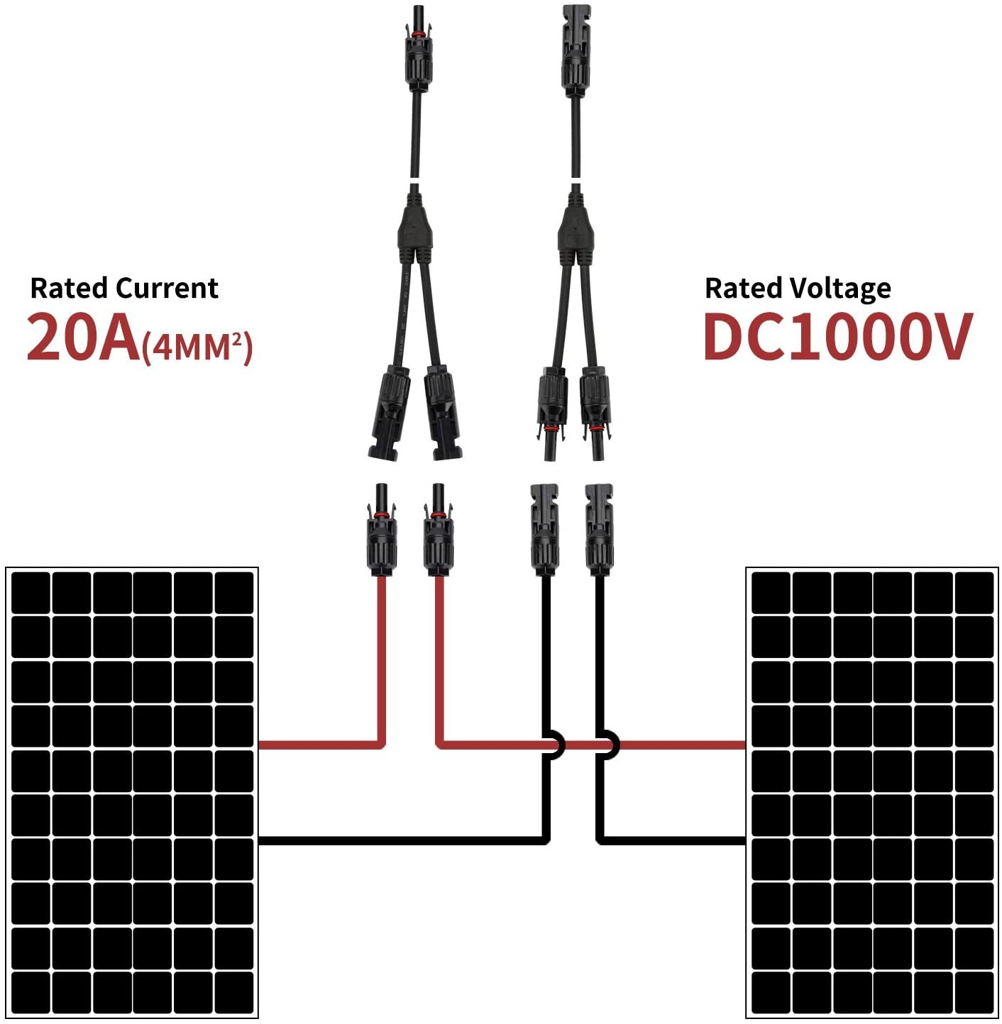 Solar Cable Y Panel Branch Connector IP65 Waterproof Solar Adapter Connector USA