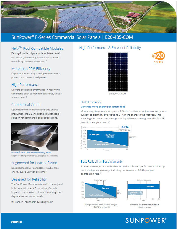 435 watt Sunpower Panel / E-Series Commercial Solar Panels / SPR-E20-435-COM