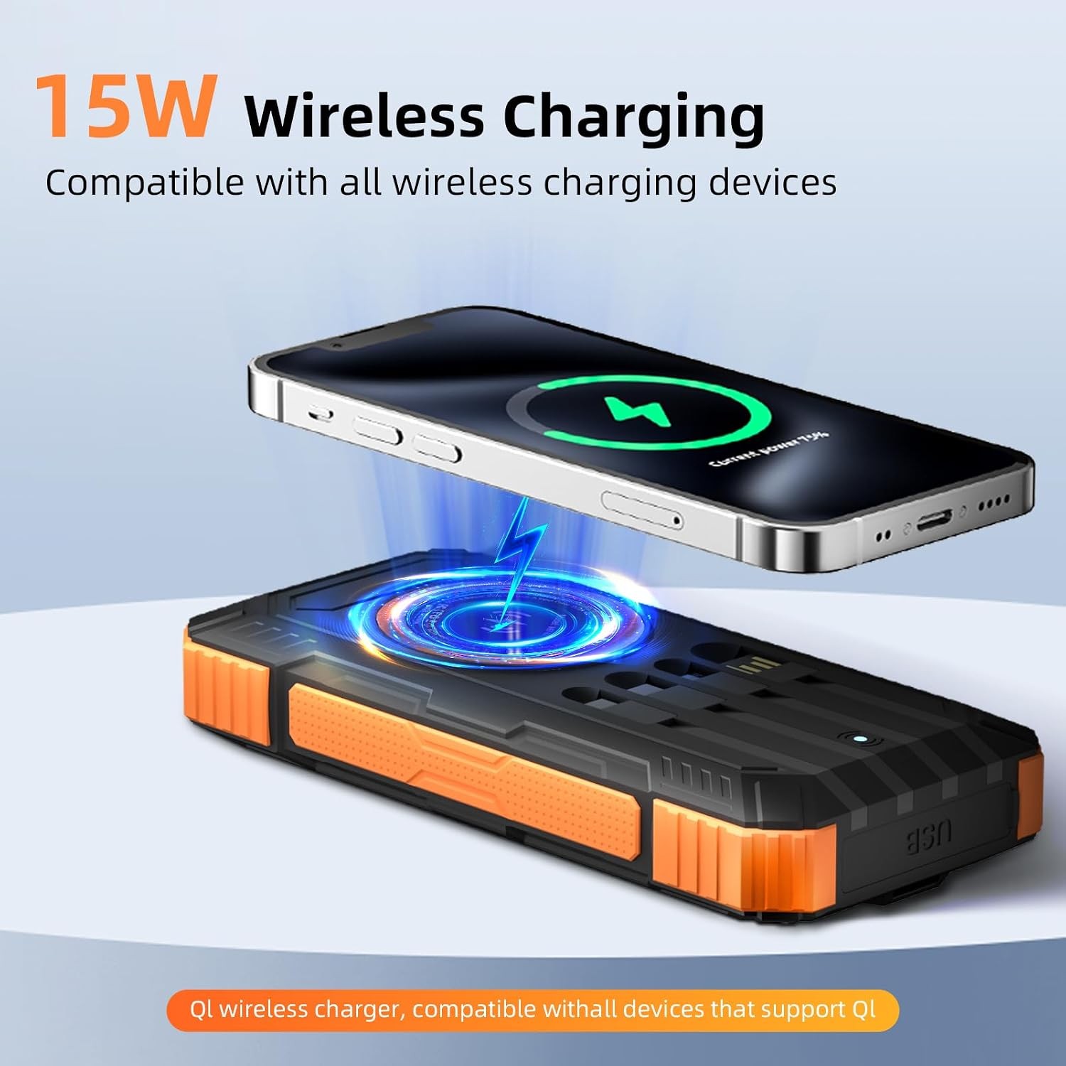 49800mAh Solar Power Bank, 22.5W Fast Wireless Portable Charger