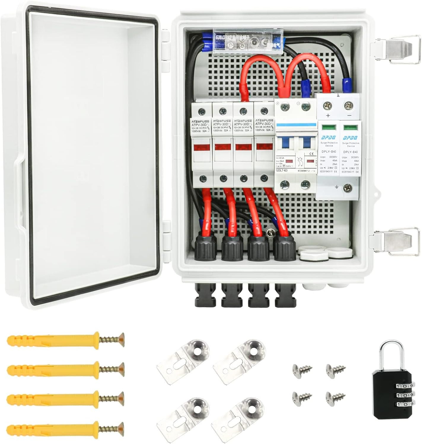 4 String Solar Combiner Box with Lightning Arrester & Circuit Breaker, IP65 Wate