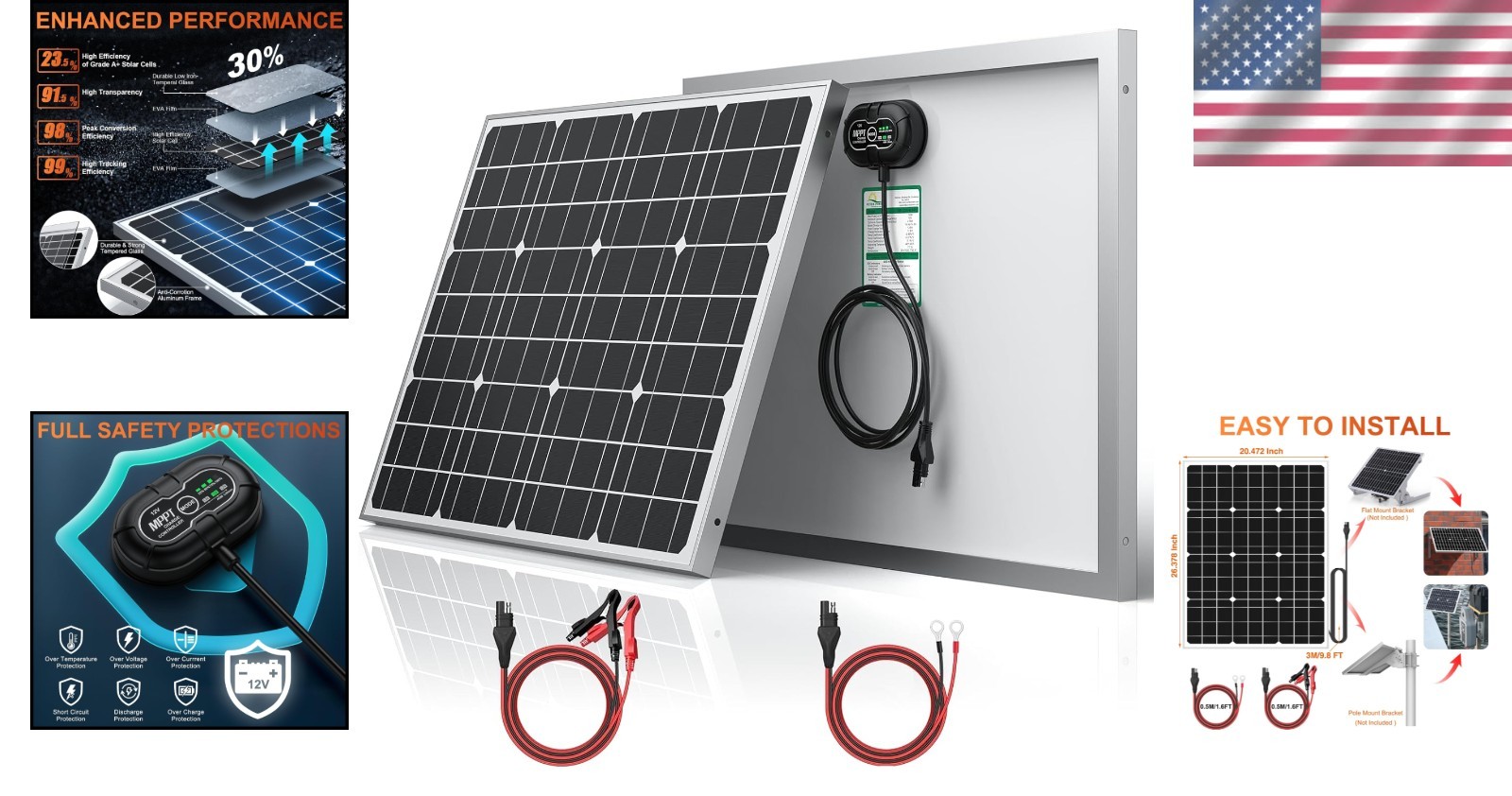 Smart 12V 50W Solar Panel with Built-in MPPT – Perfect for Deep Cycle Batteries
