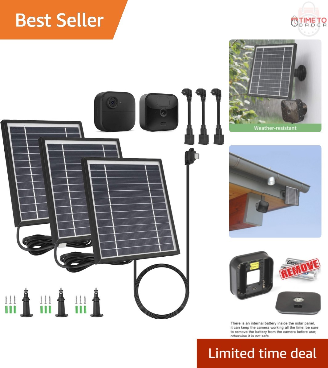 Solar Panel 3 Pack Aluminum Alloy 11.8Ft Power Cable Mount for Blink Outdoor …
