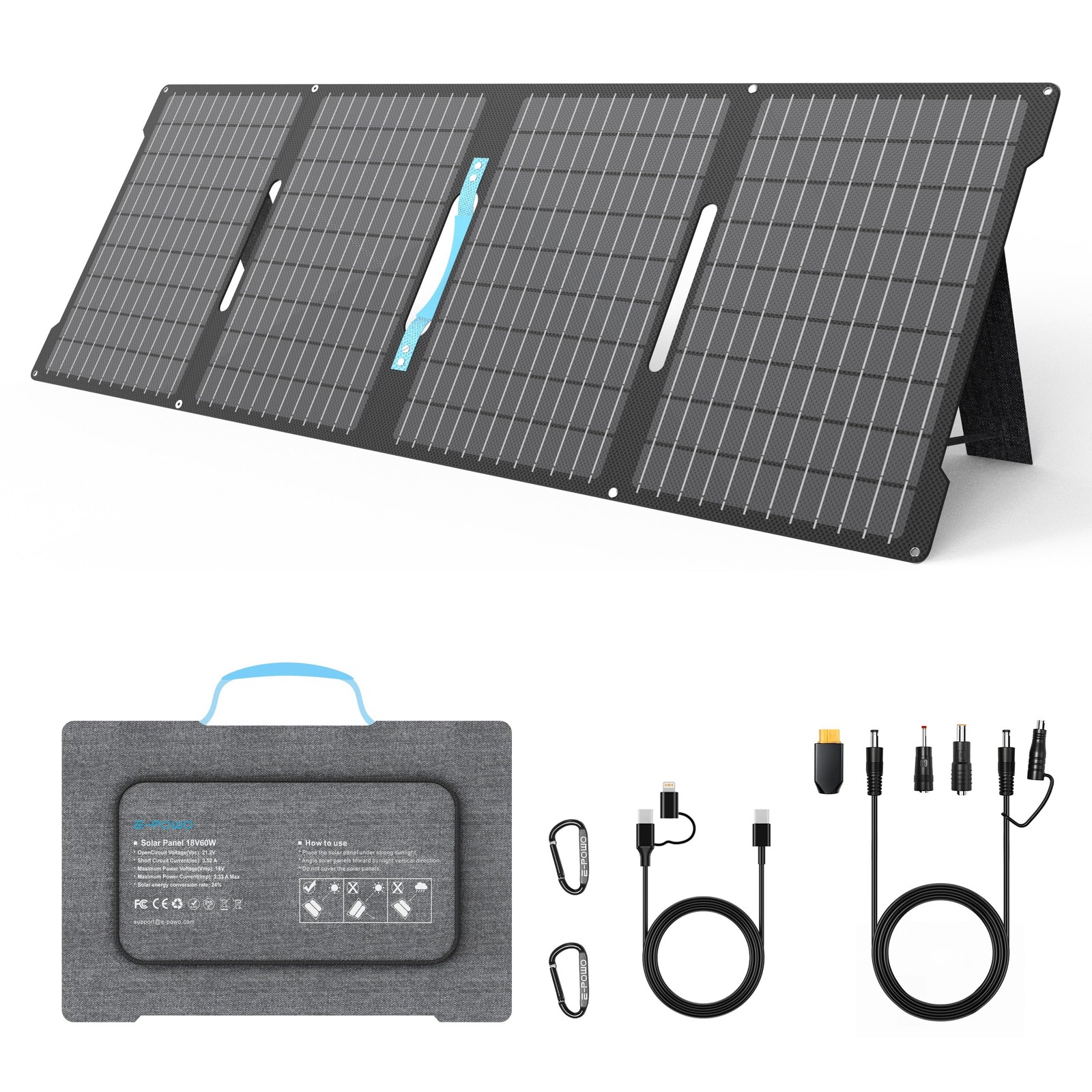 E-POWO 60W Portable Solar Panel Charger Foldable IP67 Waterproof Power Station