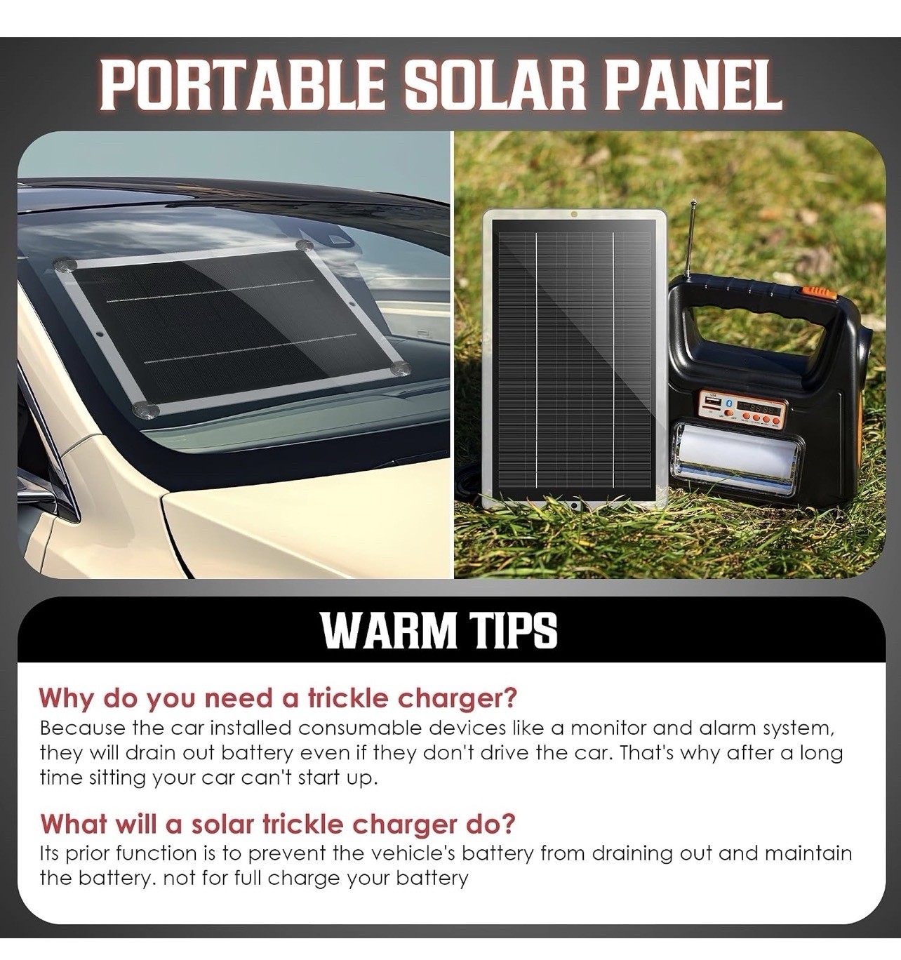 1 Pack 12V Solar Panel Trickle Charger Kit 12V Vehicle Maintainer For RV/car