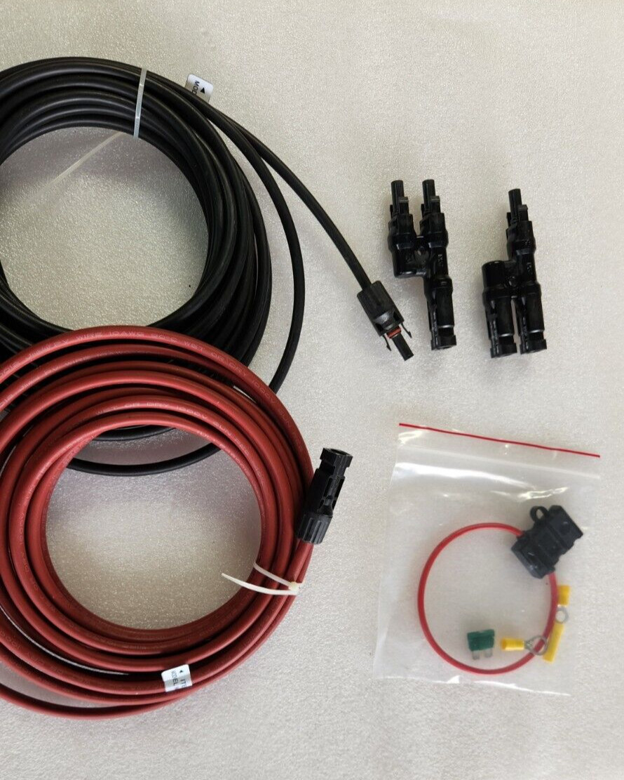 10 AWG Solar Panel Extension Cable PV Wire Solar Connectors Pair Black/Red 25 FT
