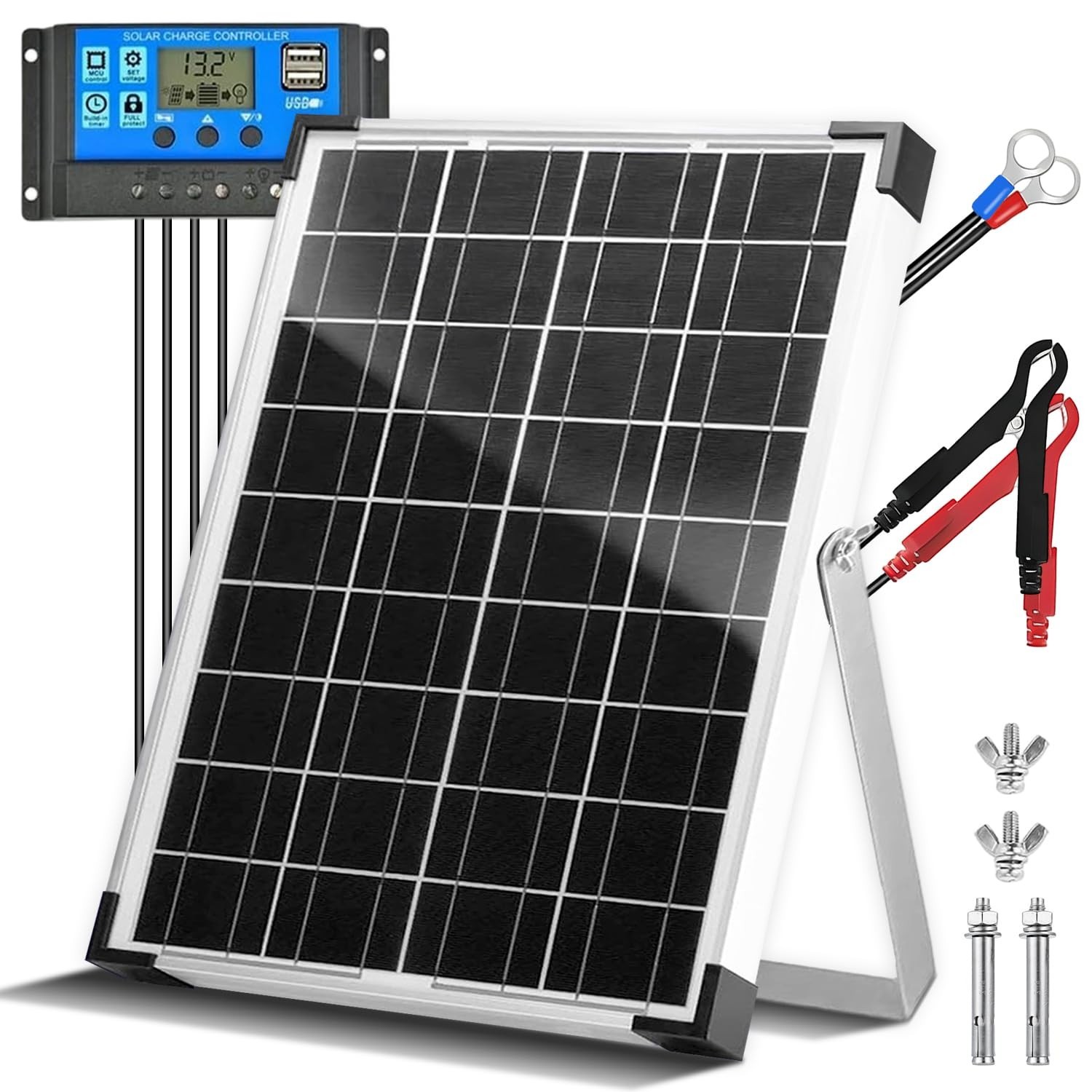 20W 12V Solar Battery Charger Kit | 10A PWM Controller & Adjustable Mount for RV
