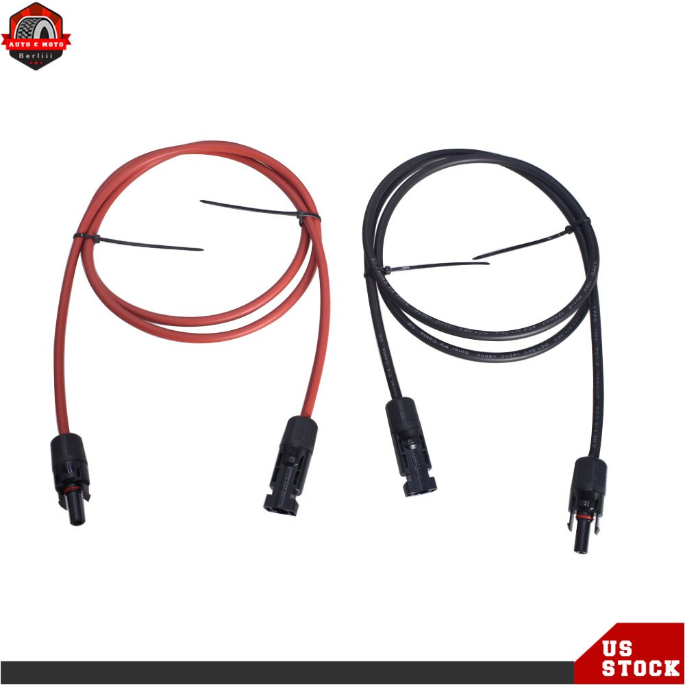1 Pair Black + Red Solar Panel Extension Cable Wire Connector 12/10 AWG New