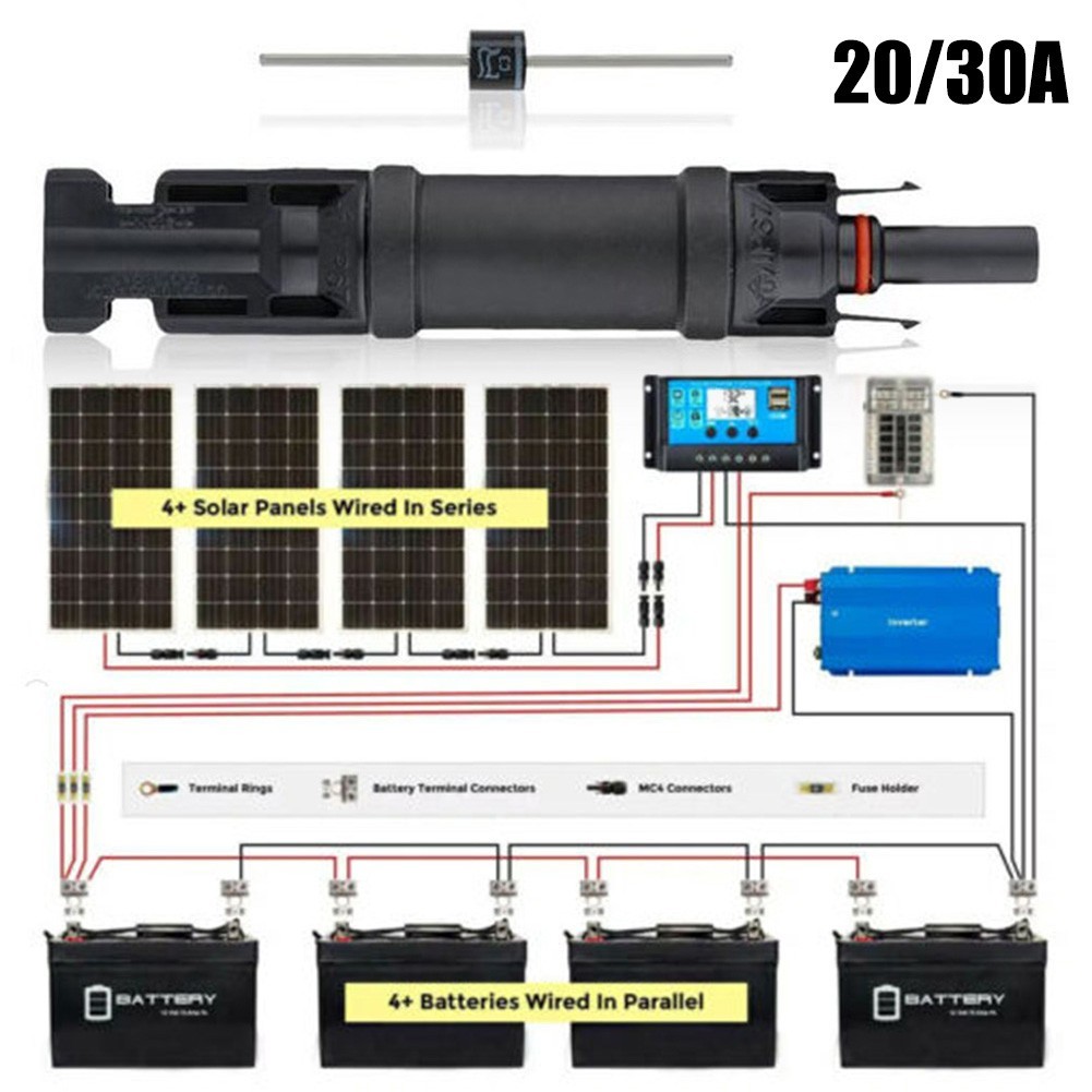 1* Fuse Holder Solar Panel 1000VDC Black Connector Diode Fuse Holder And Fuse