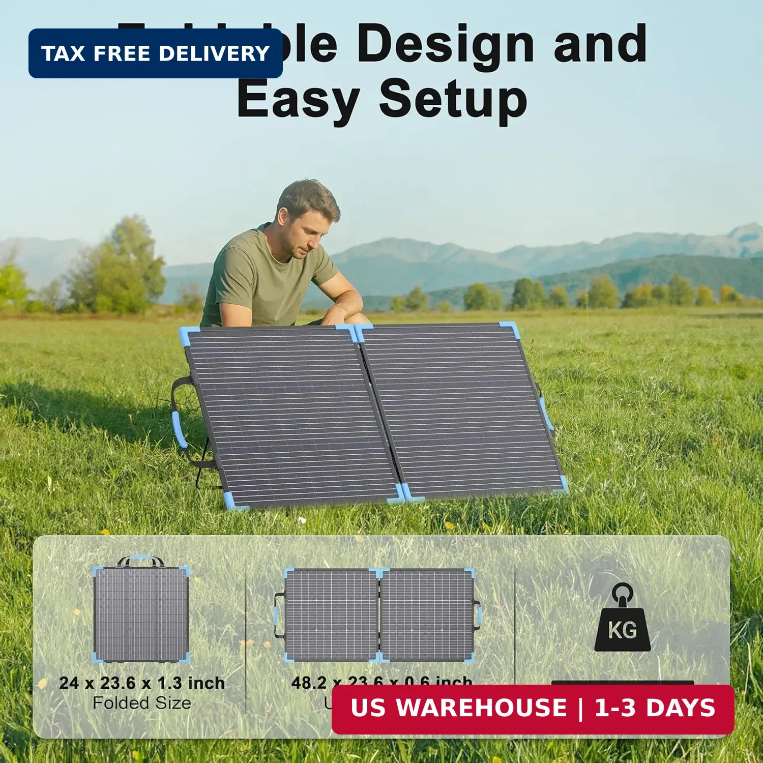 110W Bifacial Portable Solar Panel Suitcase, 23.5% High Efficiency ETFE Foldable