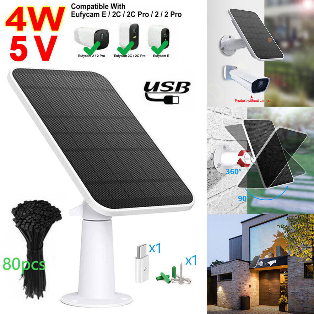 Solar Panel Charger for Eufy Eufycam Cam E/2C/E/2 Pro Wall Mount W/ Power Cable