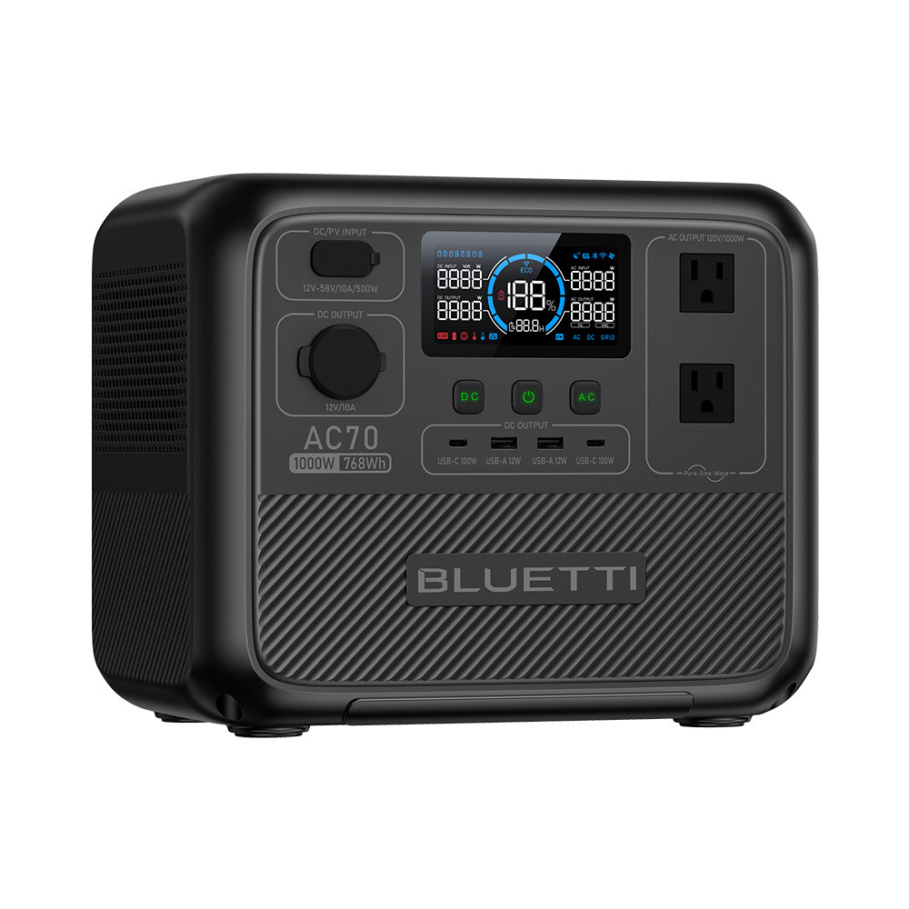 BLUETTI AC70 1000W 768Wh Portable Power Station+100W Solar Panel Off-Grid Living