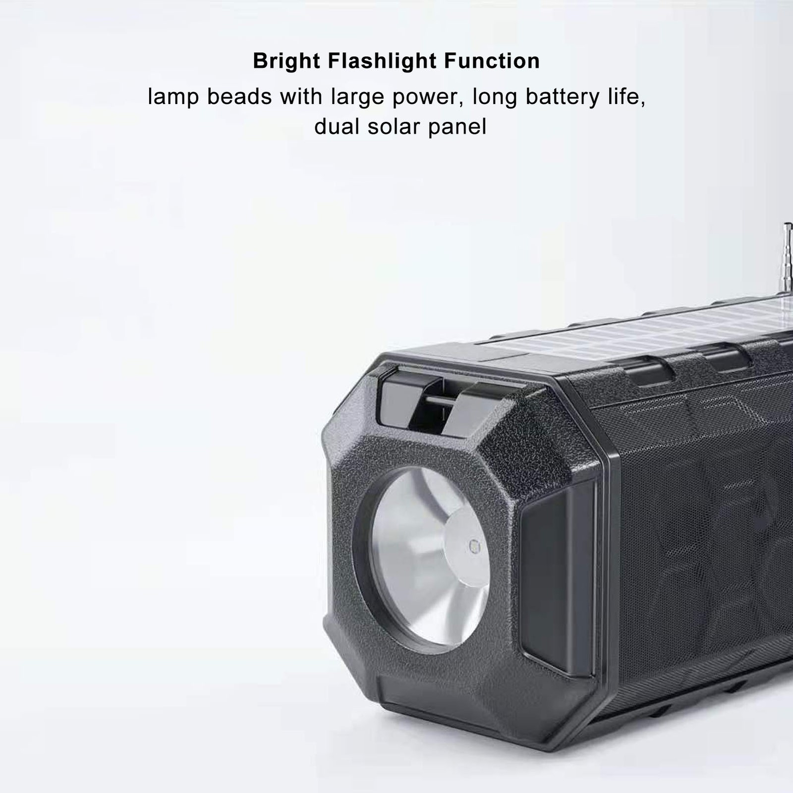 Solar Bluetooth Speaker Solar Panel Waterproof 1200mAh Bright Flashlight Ra GTYX