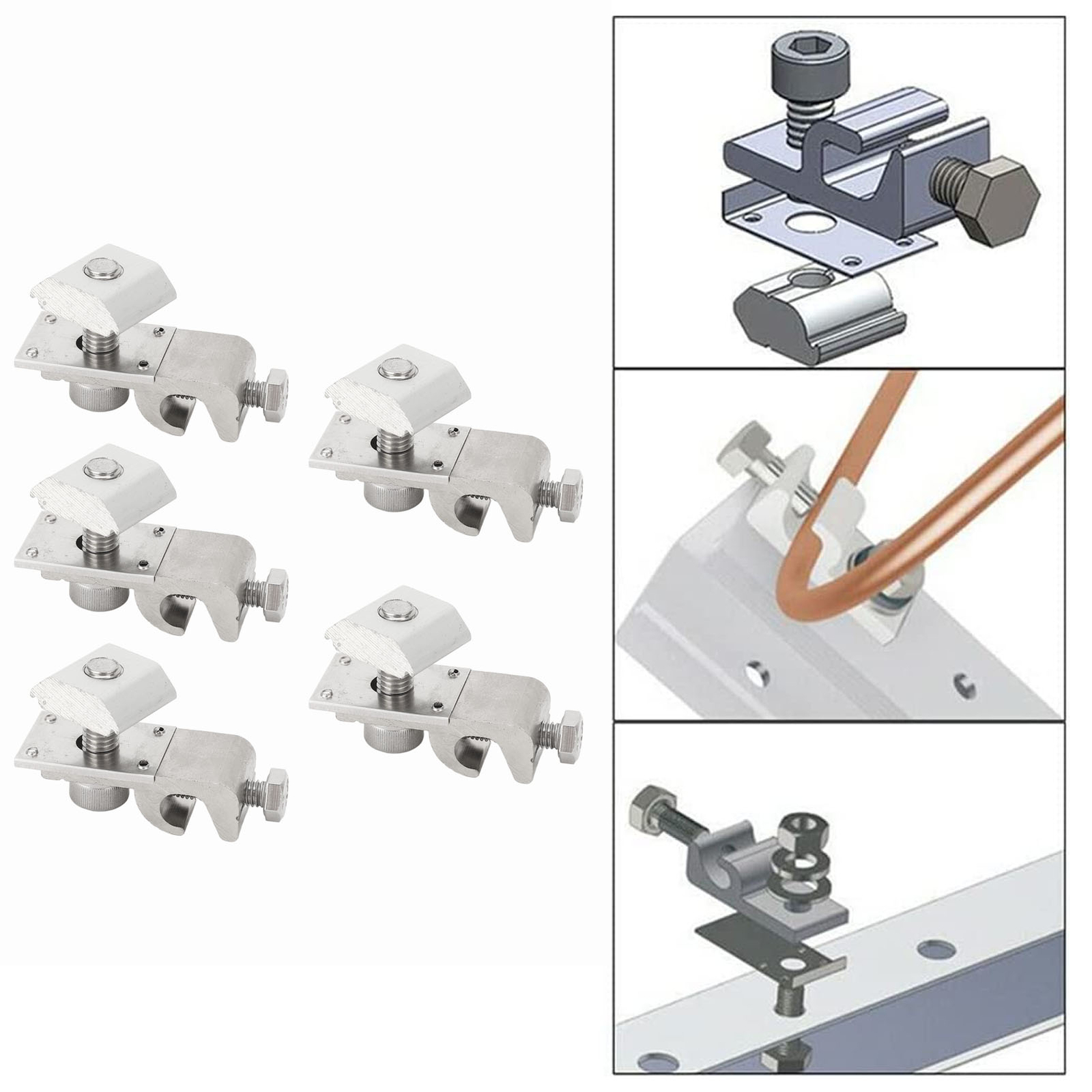 5Pcs Solar Panel Grounding Lugs Metal Clips Cable Clamps Bracket Earth Clip♡