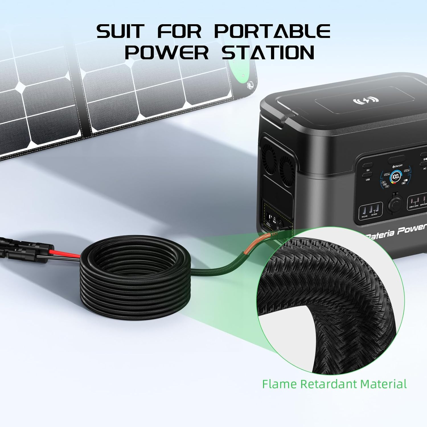 Bateria Power Solar to XT60 Extension Cable, 12WG 10FT Flame Retardant Protectiv