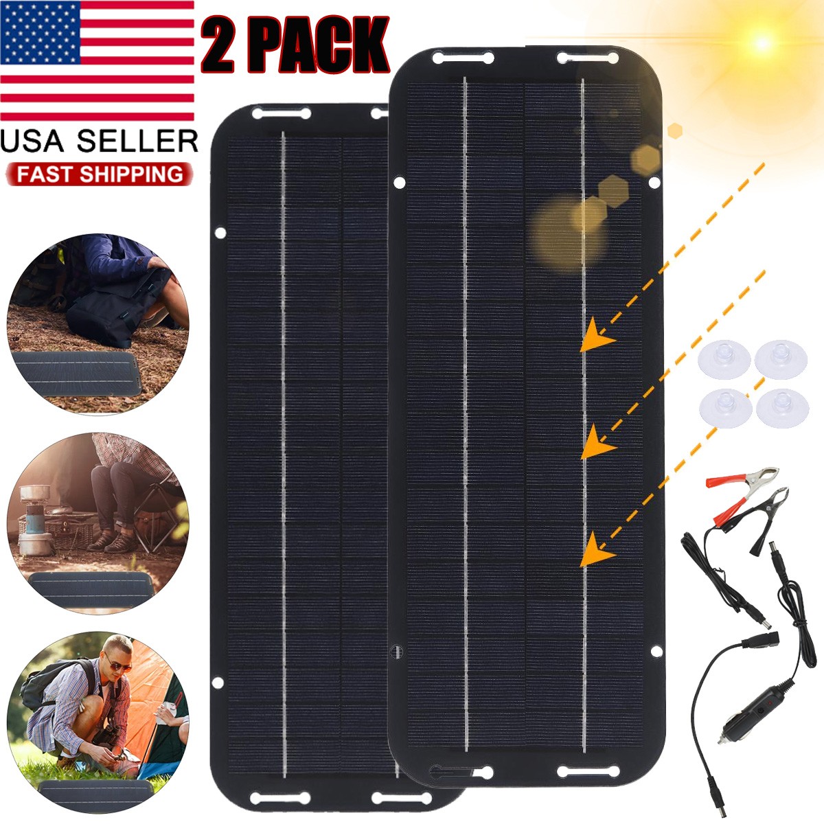 30W Solar Panel 12V Trickle Charger Battery Charger Kit Maintainer Boat Car RV