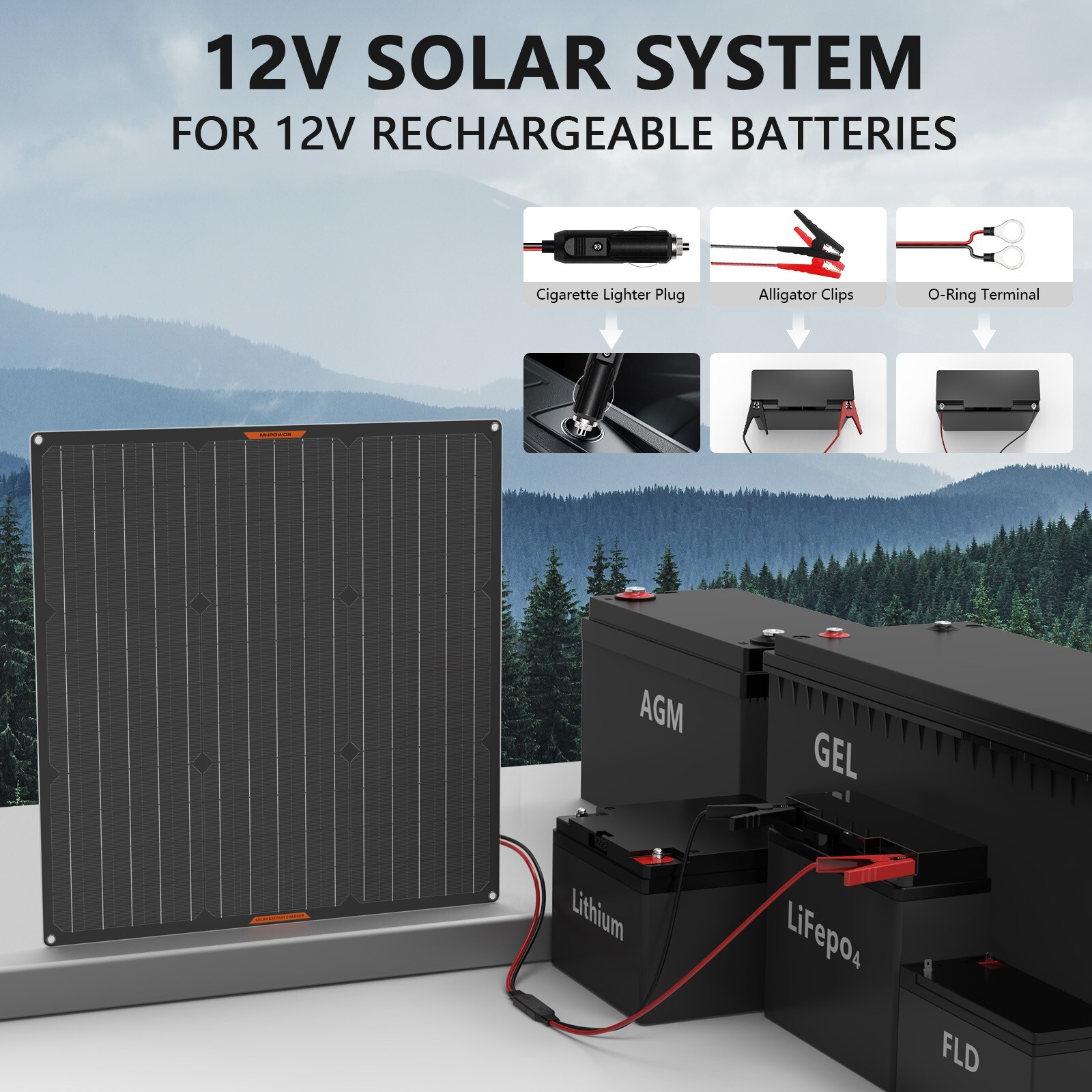 MHPOWOS Solar panel 50W Solar Trickle Charger for Car Truck Boat RV LifePO4