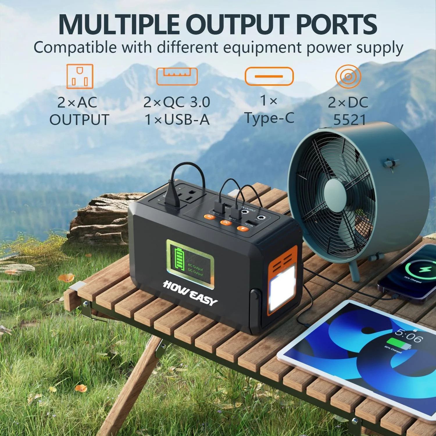 HOWEASY Portable Power Station,120W(240W Peak) Solar Generator,88Wh Lithium Batt