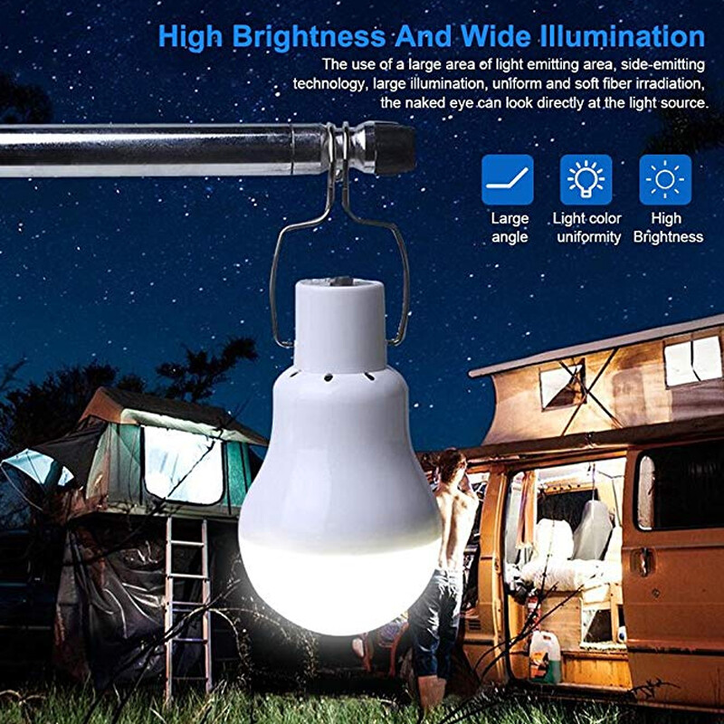 1W 6V Mini Solar Panel & 15W Rechargeable LED Light Bulb for Camping Garden US