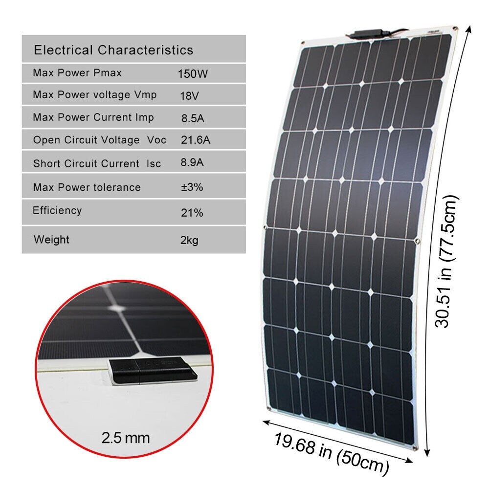 150W Solar Panel Kit 12V Battery Charger Off Grid 30A Controller RV Marine Boat