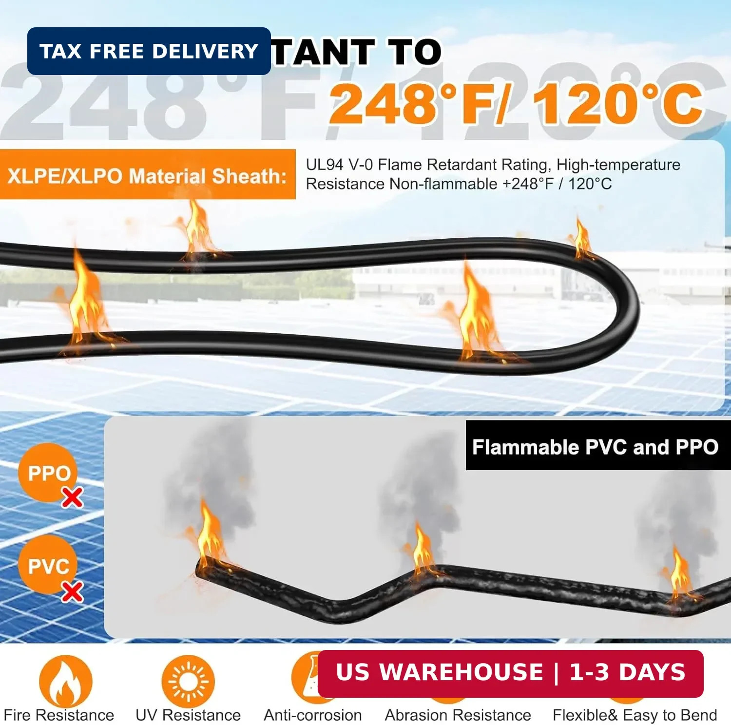 Oududianzi 2×50 Feet Solar Panel Wire, 10AWG Solar Wire Tinned Copper 10 Gauge P