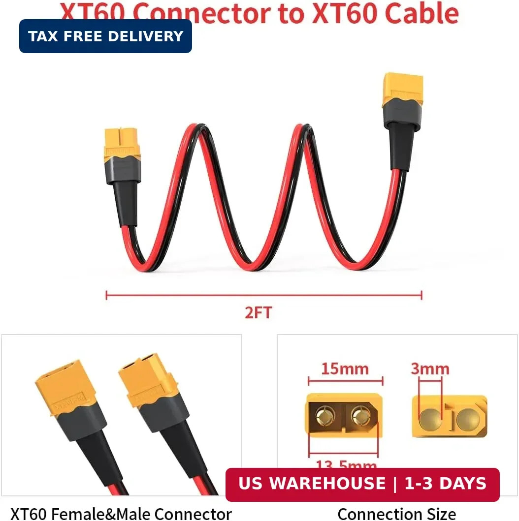 ELFCULB 10AWG 2FT XT60 Extension Cable 2 6 10 20 35 50 75 100FT XT60 Female to M
