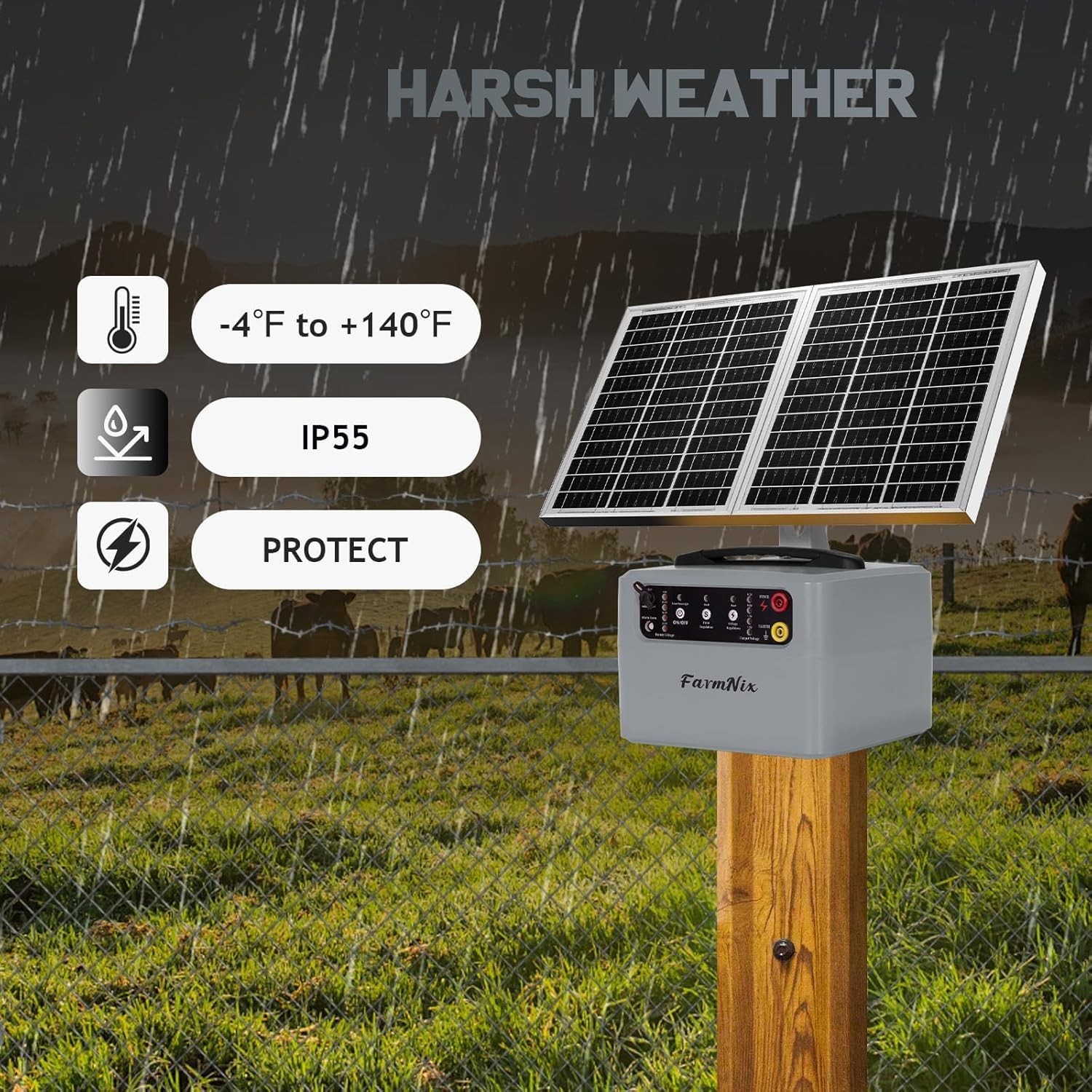 15W Solar Fence Charger,6-12Kv Adjustable Output Solar Charger,1.5J,30 Miles Ran