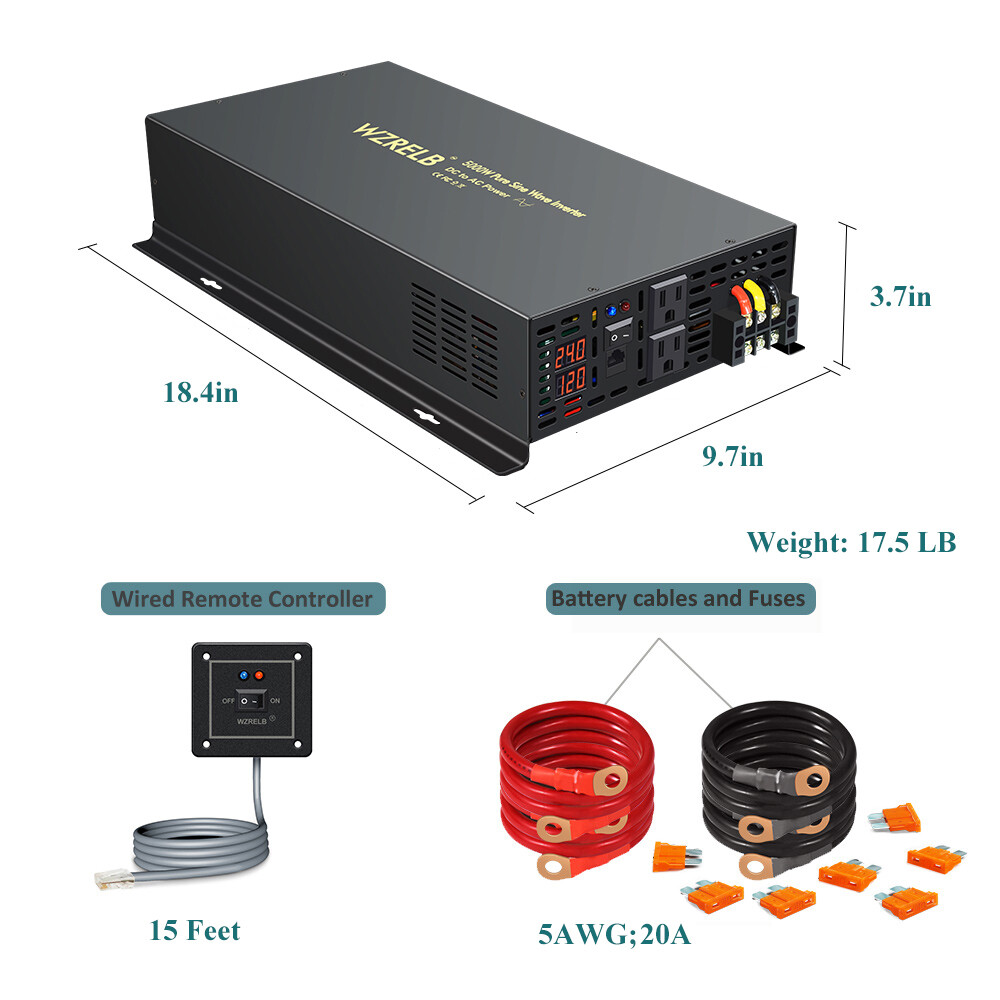 5000w 36V Pure Sine Wave Inverter 110V 120V Solar Power Home Remote Switch Moto