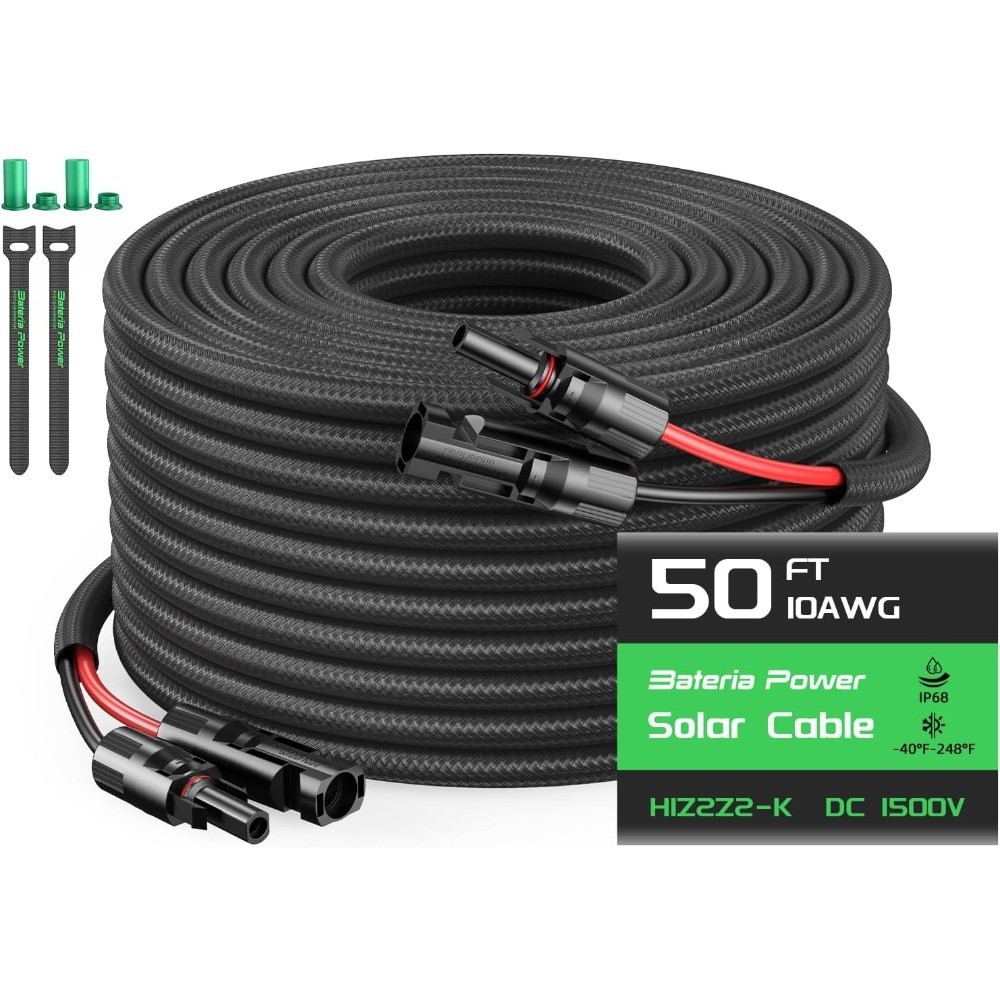 50FT 10AWG Solar Panel Extension Cable with IP68 Waterproof Connectors for RV