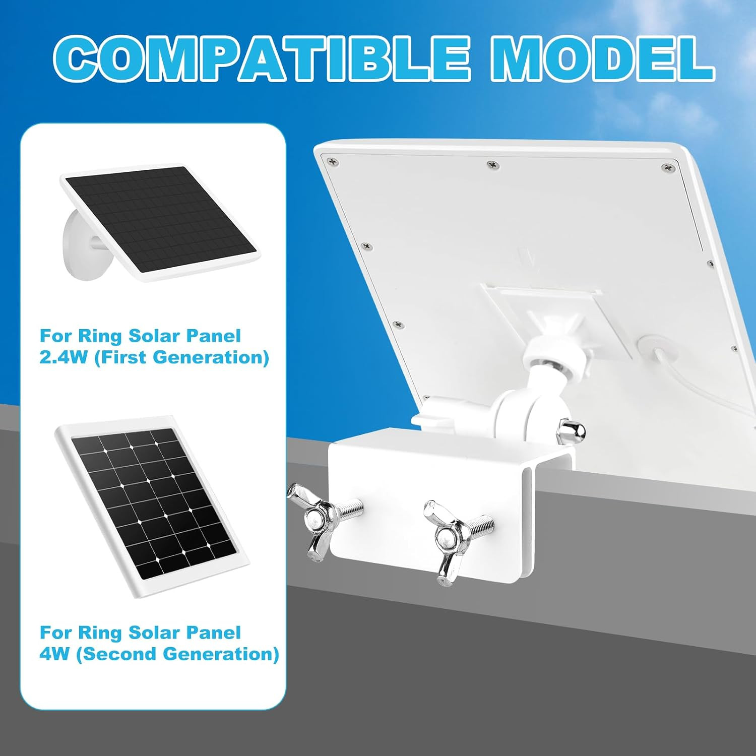 2 Pack Gutter Mount for Ring Solar Panel, 360°Adjustable Universal Weatherproof